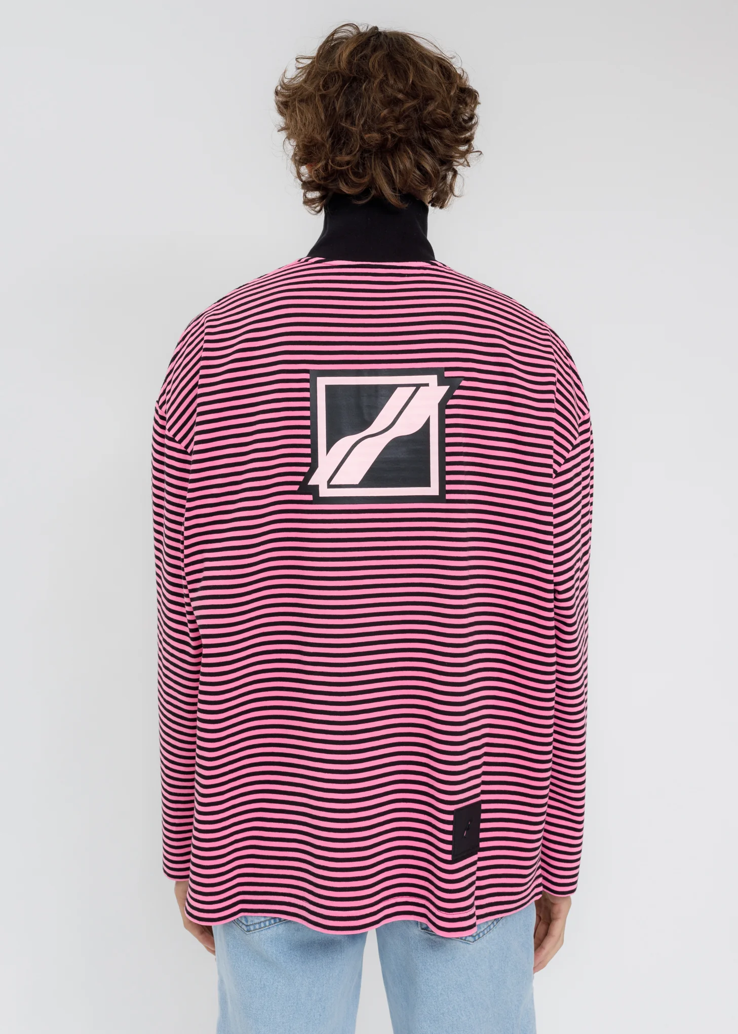 Neon Pink Logo Print Striped Zip-Up Long Sleeves - Image 5