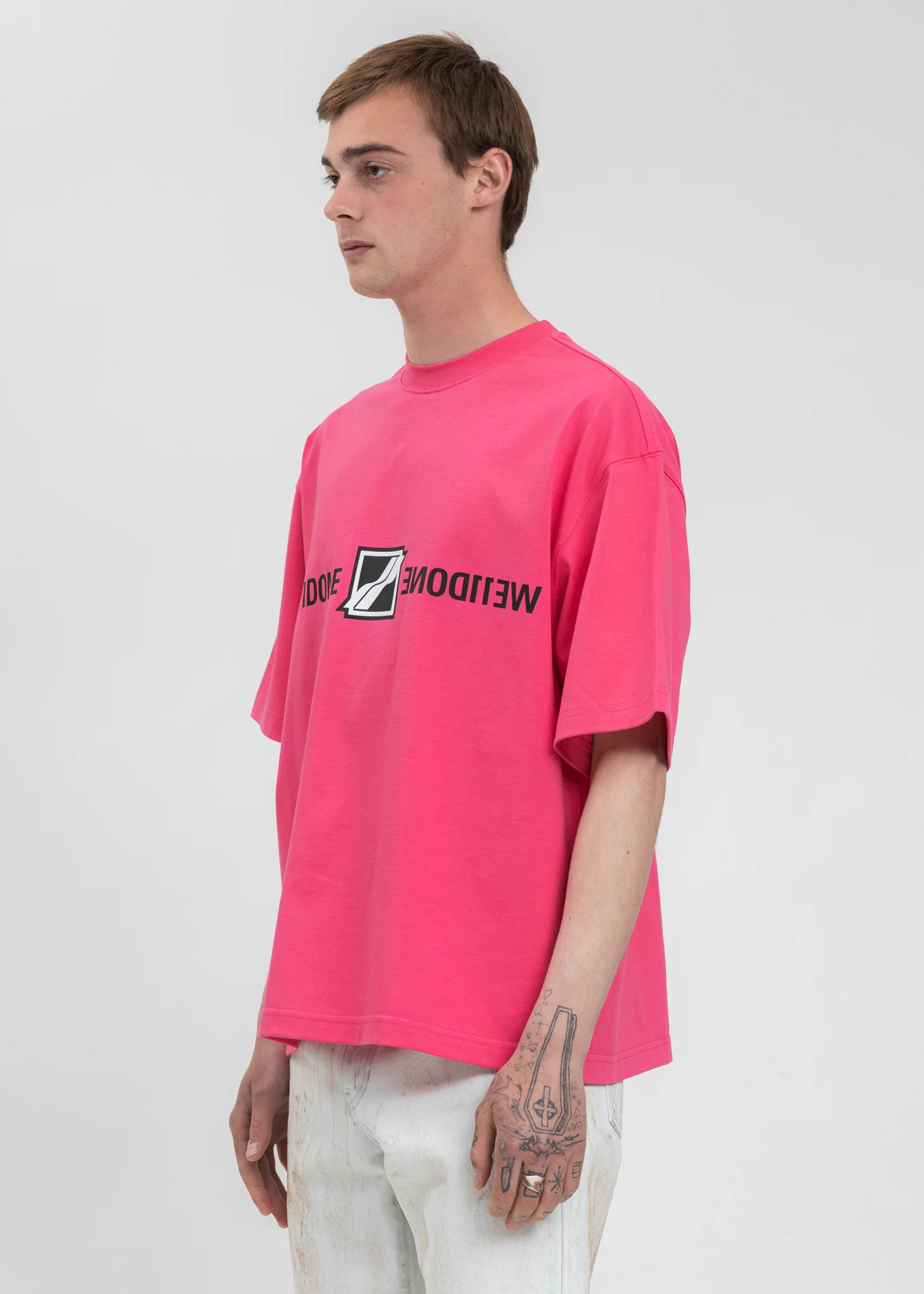 Neon Pink Mirror Logo T-Shirt - Image 2