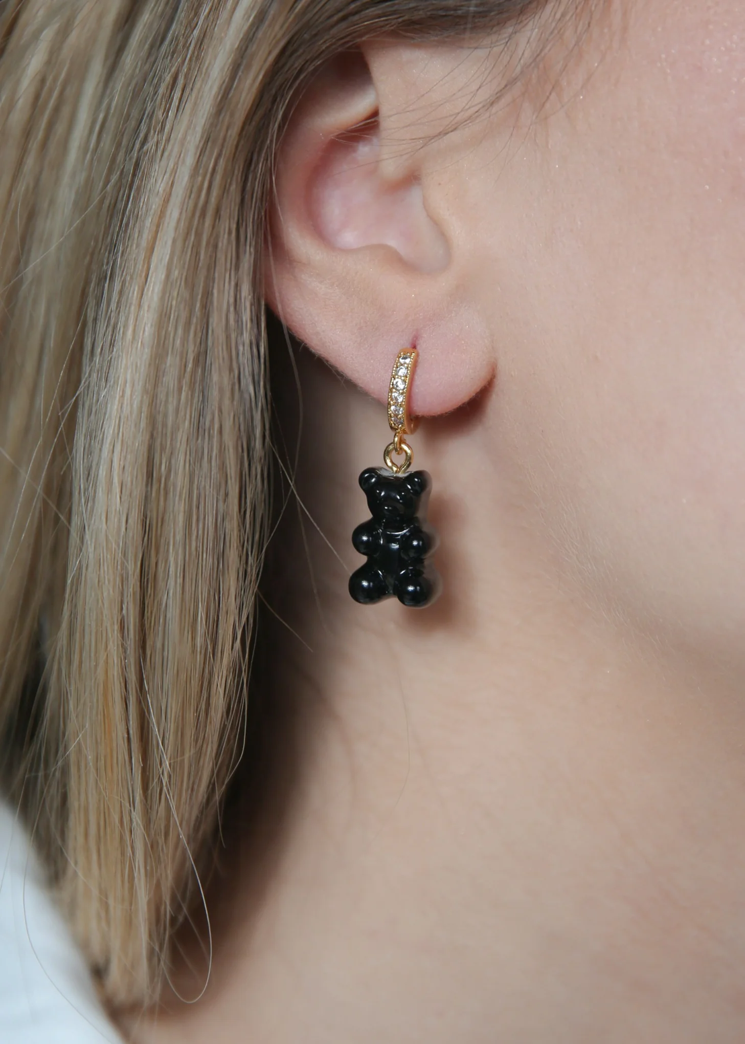 Nostalgia Bear Hoop Earring - Black - Image 2