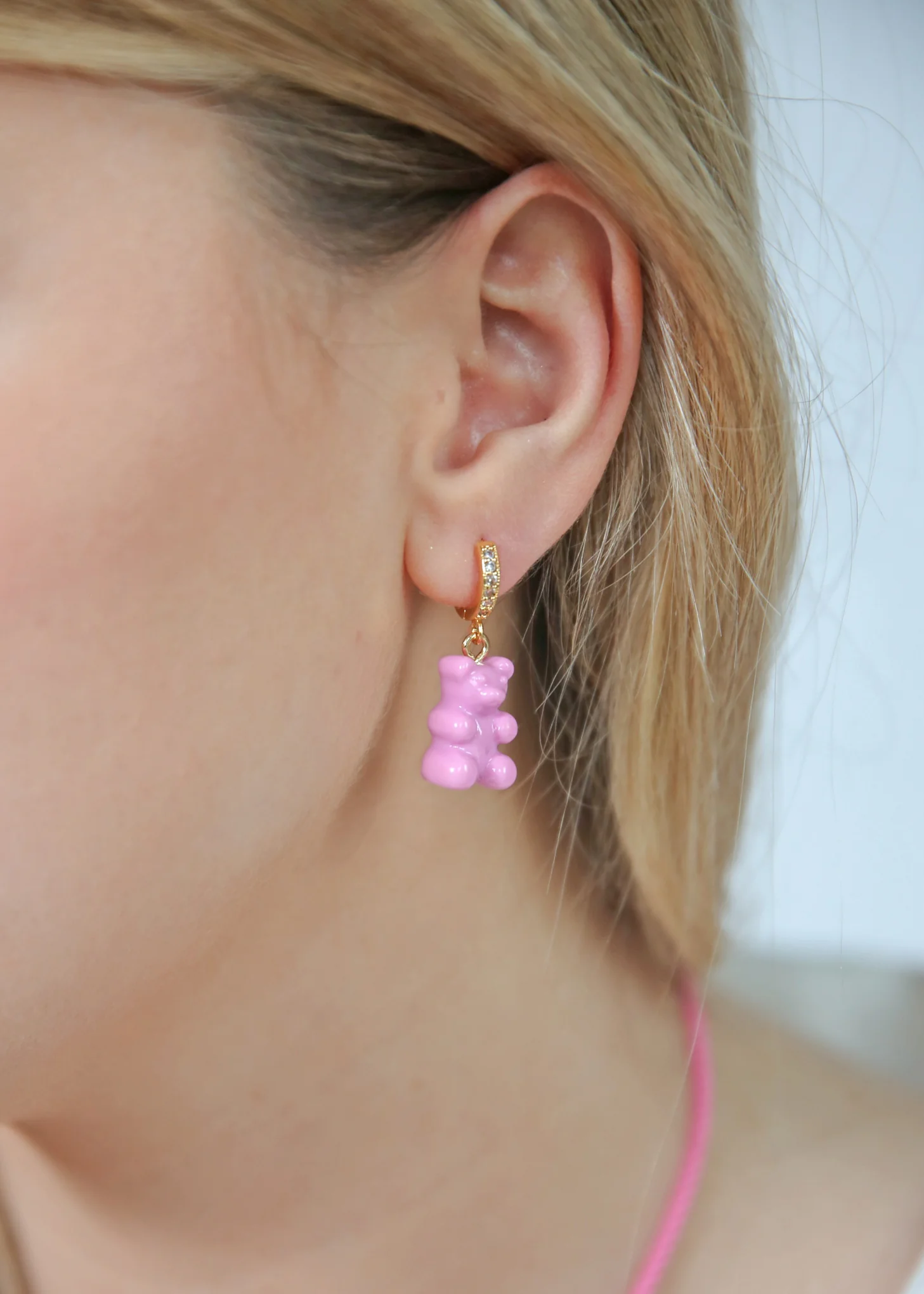 Nostalgia Bear Hoop Earring - Candy Pink - Image 2