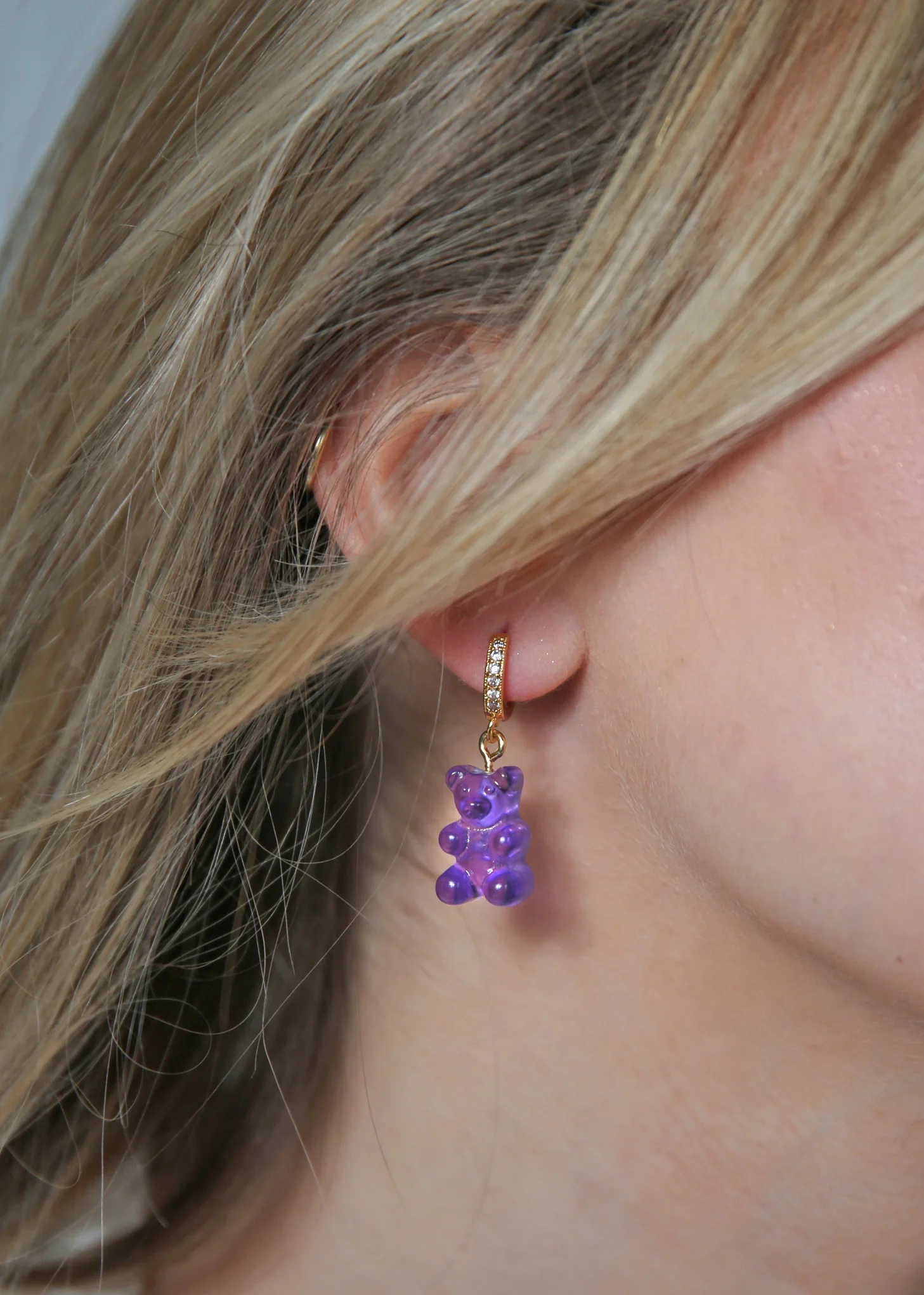 Nostalgia Bear Hoop Earring - Plum - Image 2