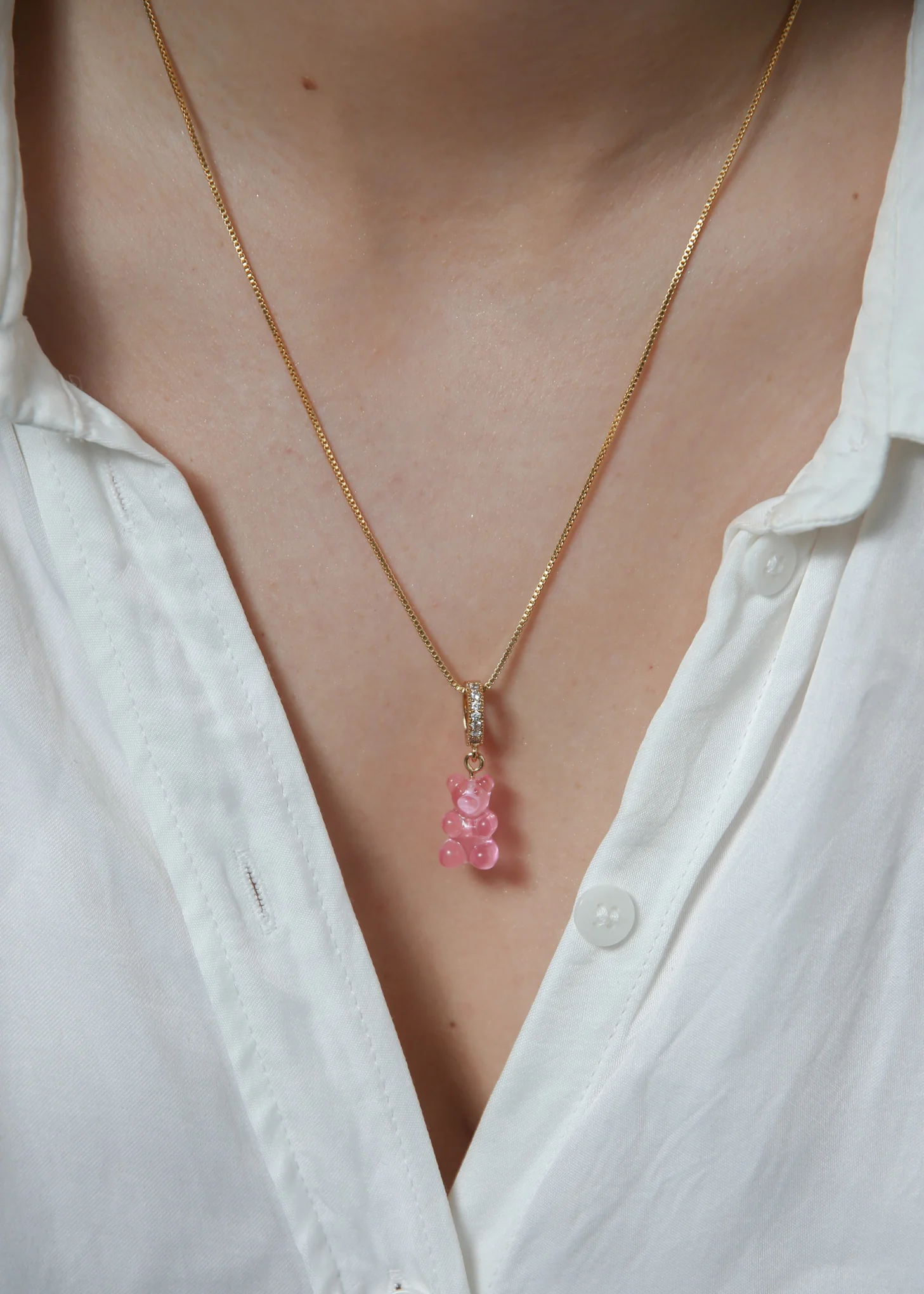 Nostalgia Bear Pendant Pave Connector - Bubblegum Pink - Image 3