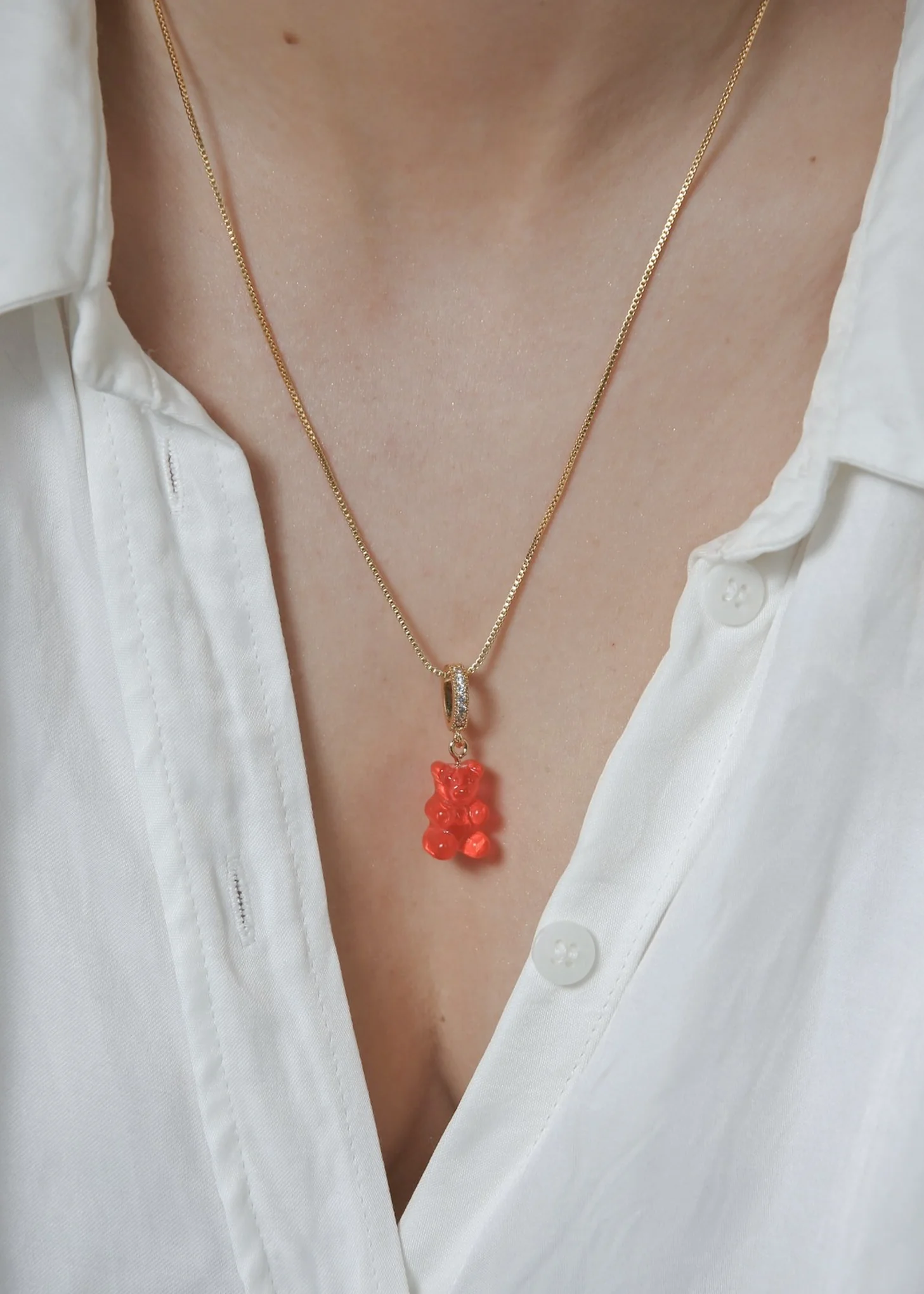 Nostalgia Bear Pendant Pave Connector - Jelly Red - Image 2