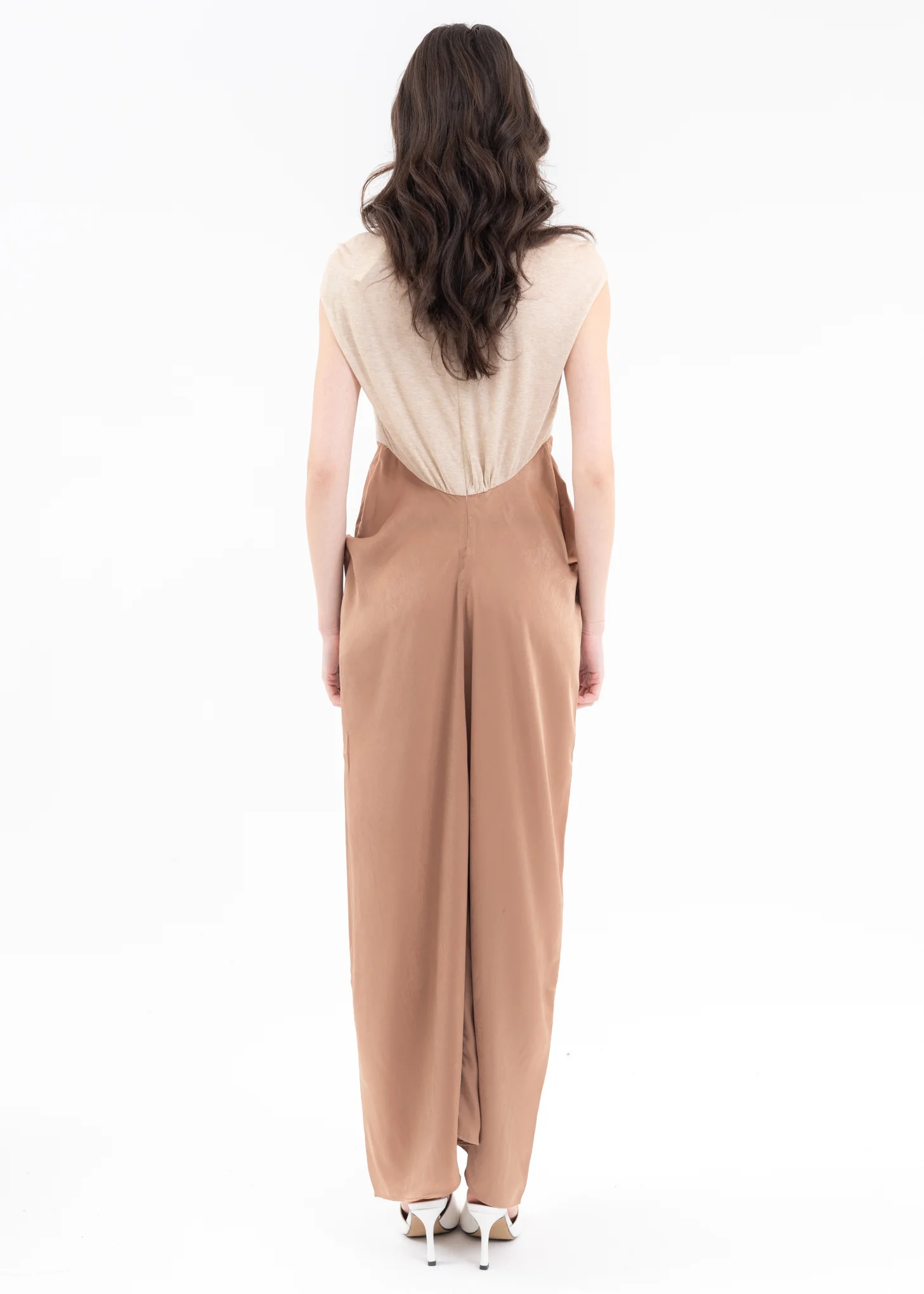 Nude And Brown Patchwork Turtleneck Dress - Image 2