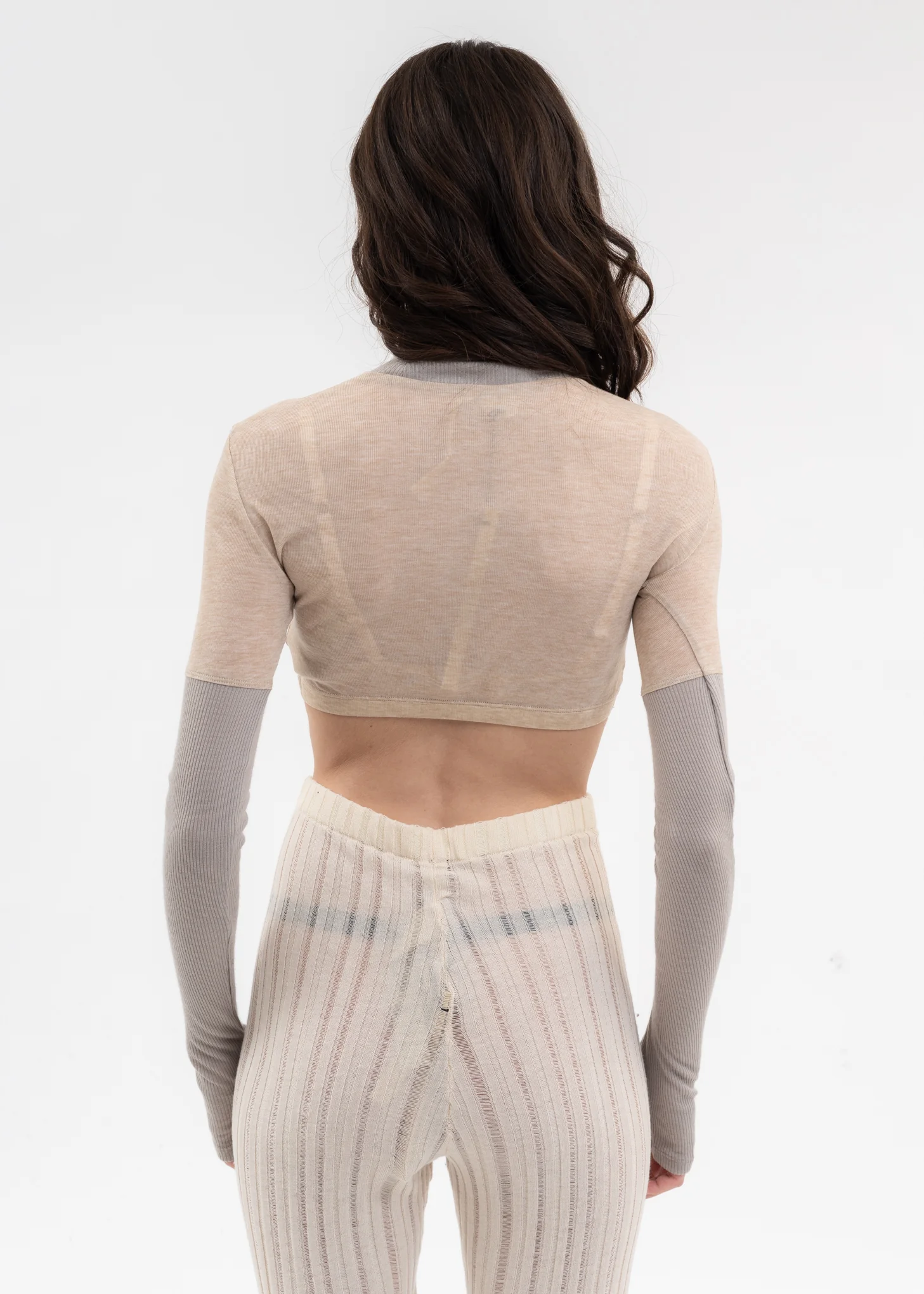 Nude And Grey Patchwork Turtleneck Top - Image 3