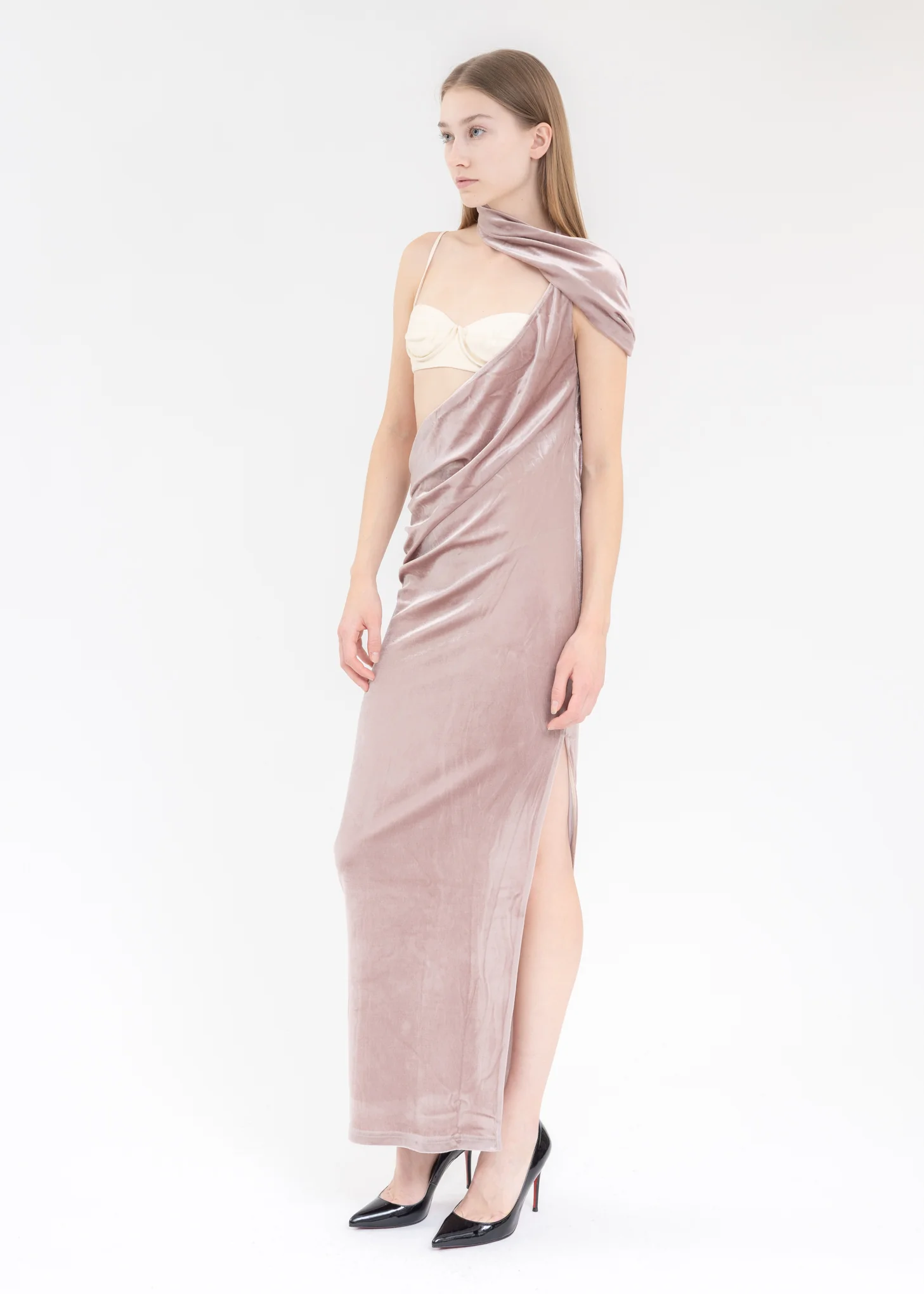 Nude Round Shoulder Dress - Image 6