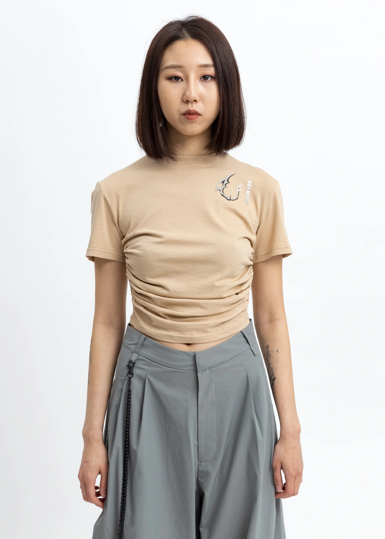 Nude Shirring Cropped Top