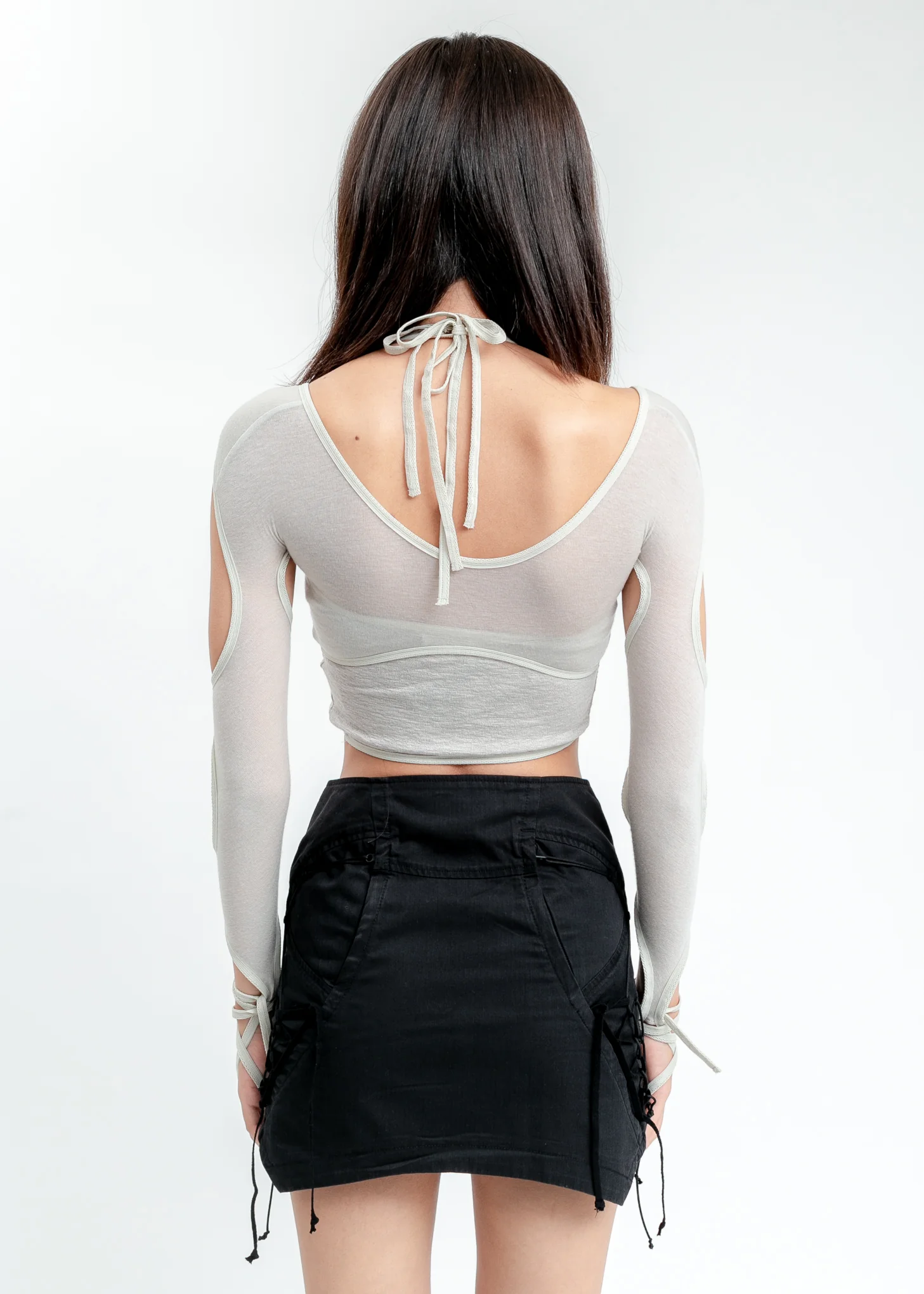 Oatmeal Halter Top With Sleeve - Image 4