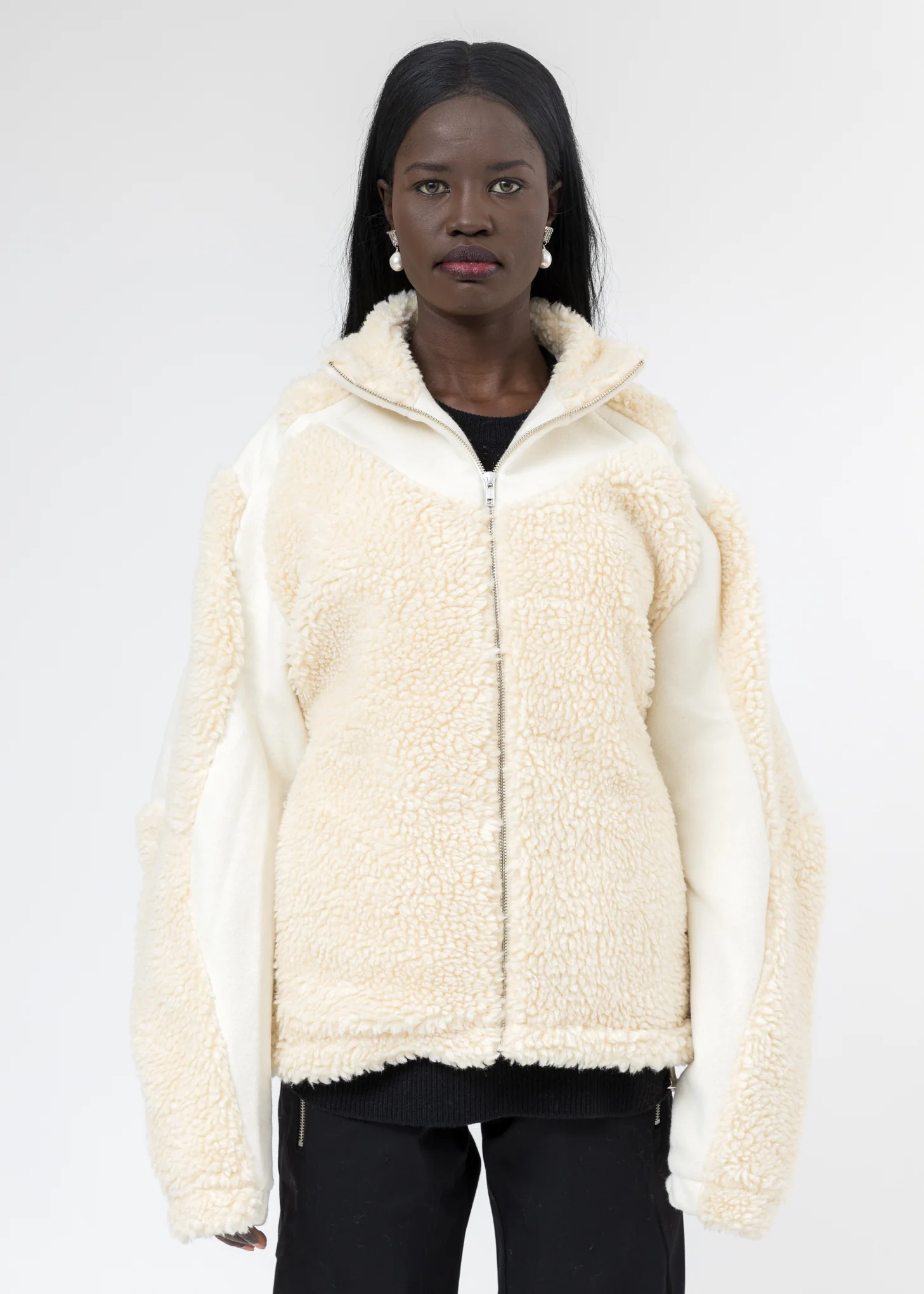 Off White Two Tone Fleece Jacket