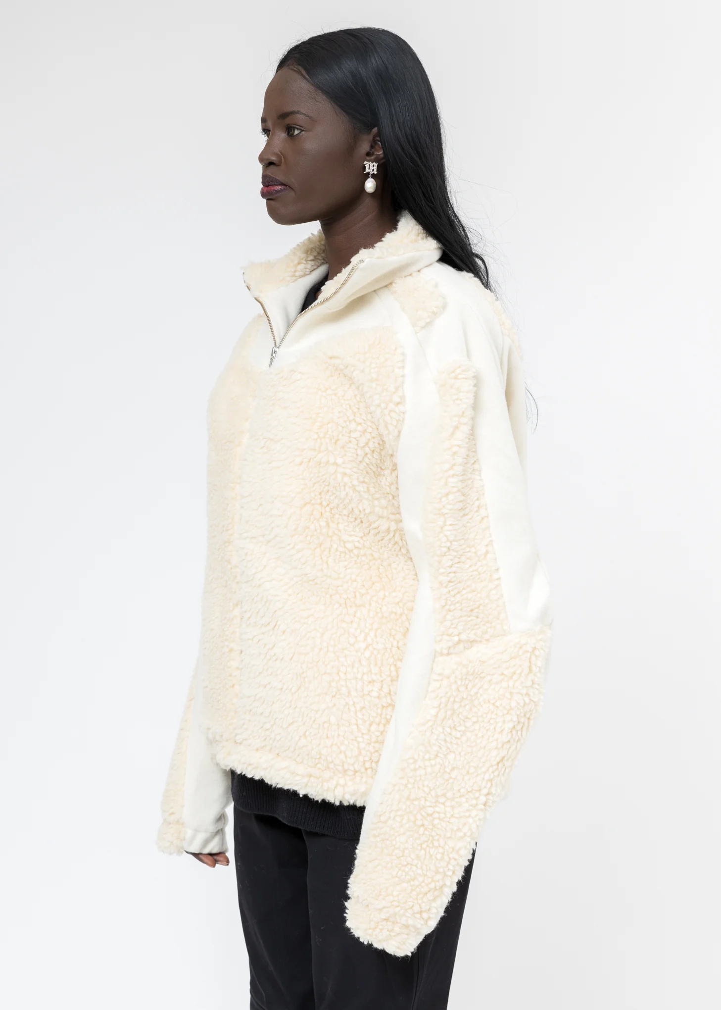 Off White Two Tone Fleece Jacket - Image 2