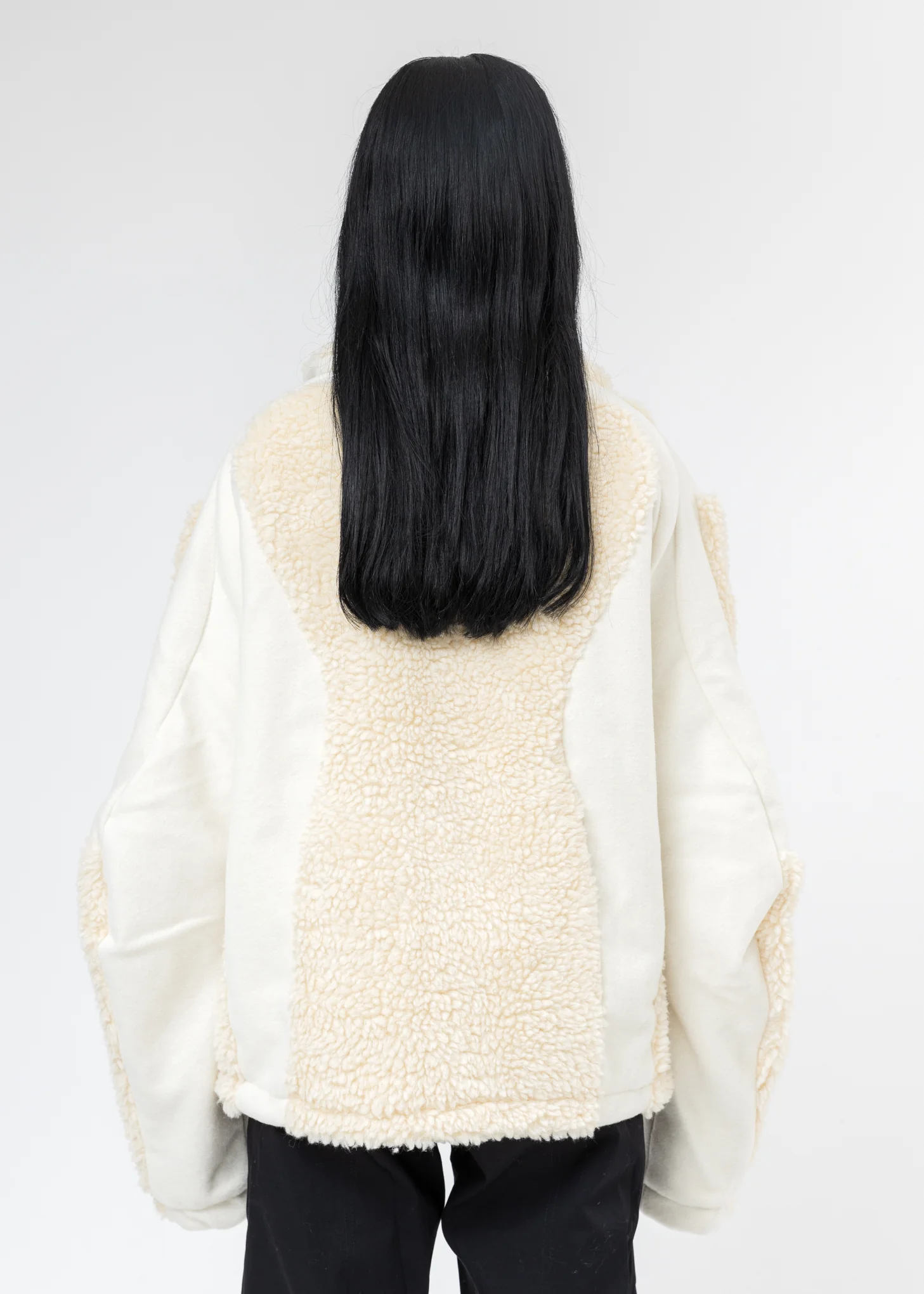 Off White Two Tone Fleece Jacket - Image 3