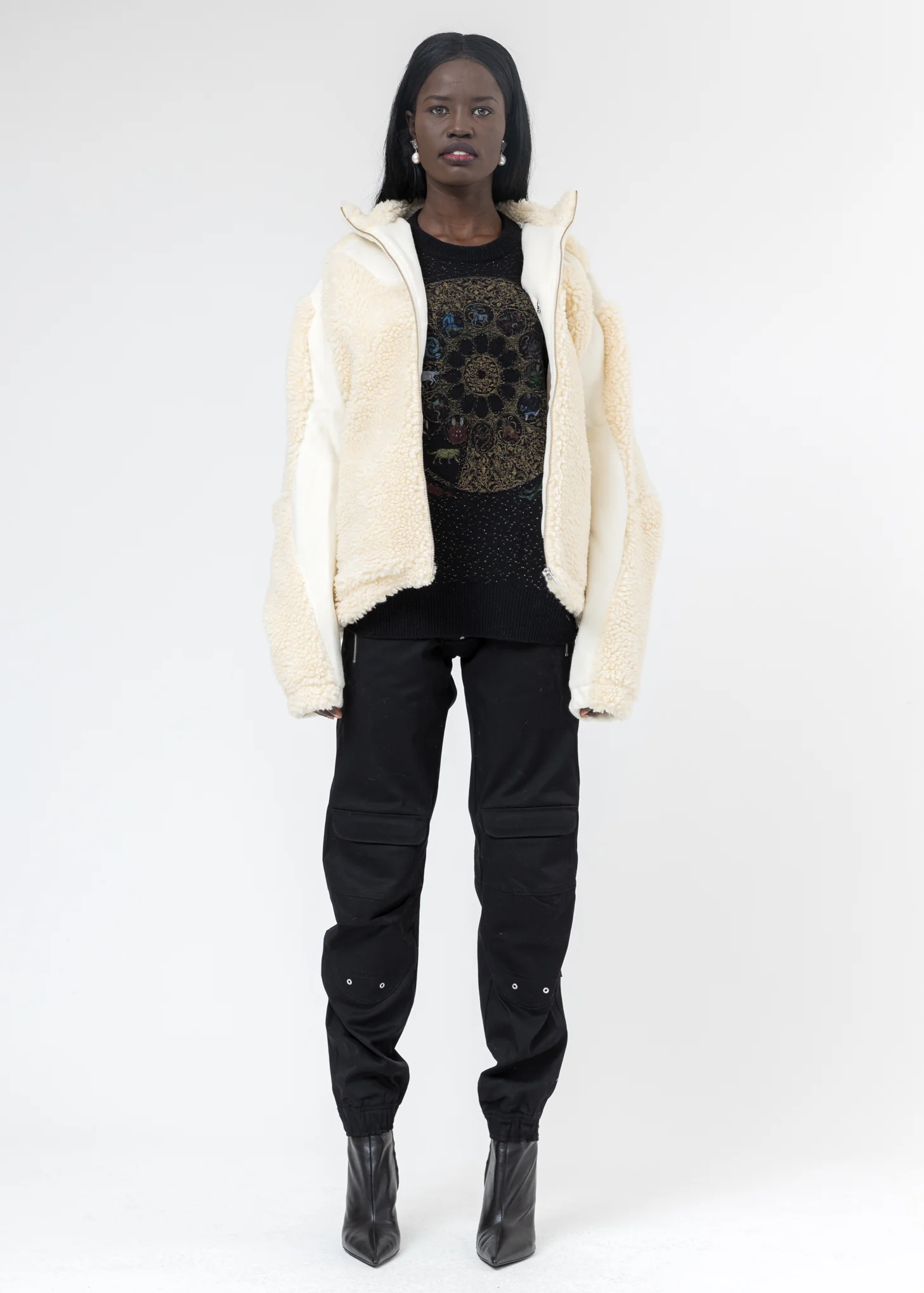 Off White Two Tone Fleece Jacket - Image 6