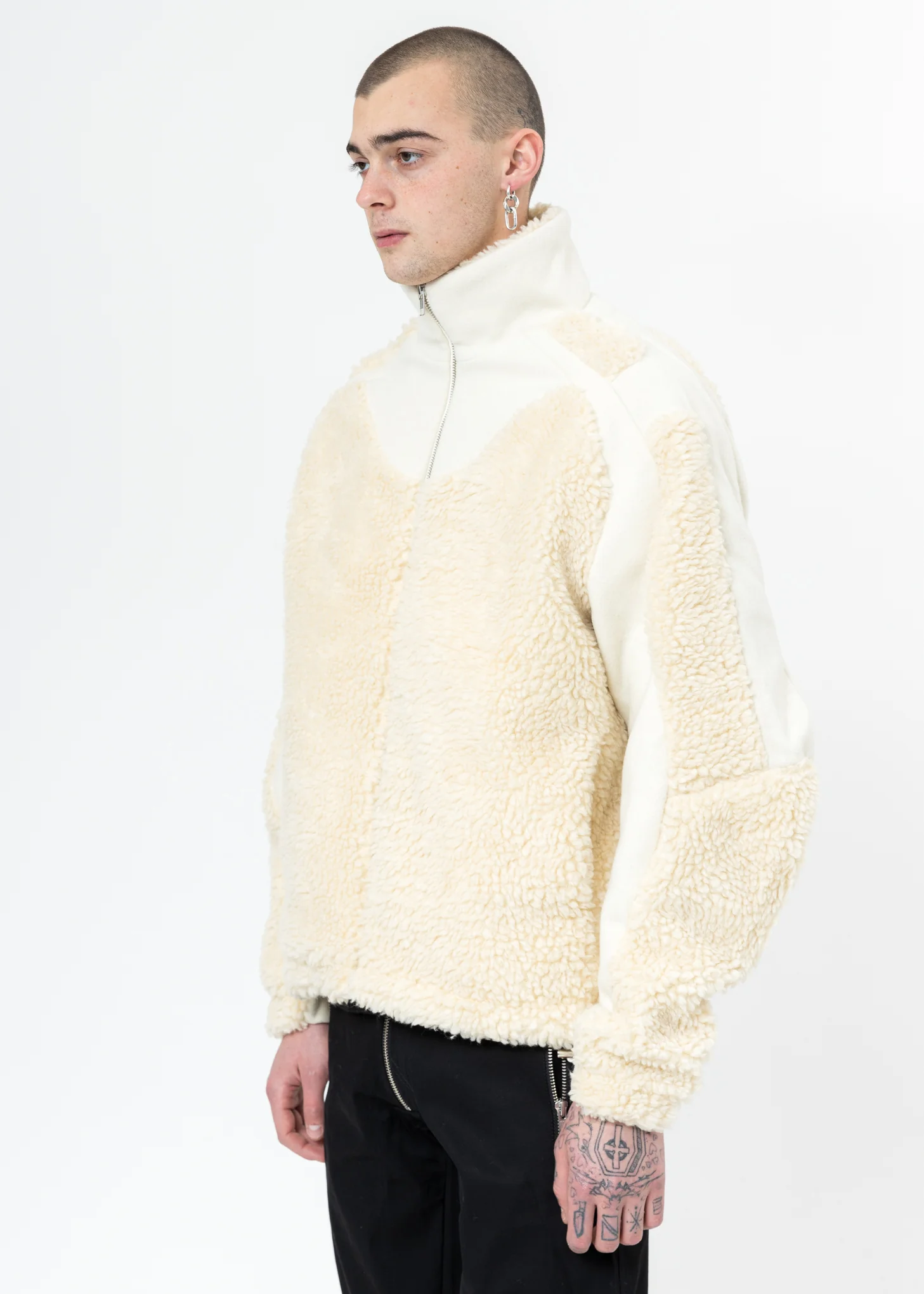 Off White Two Tone Fleece Jacket - Image 3