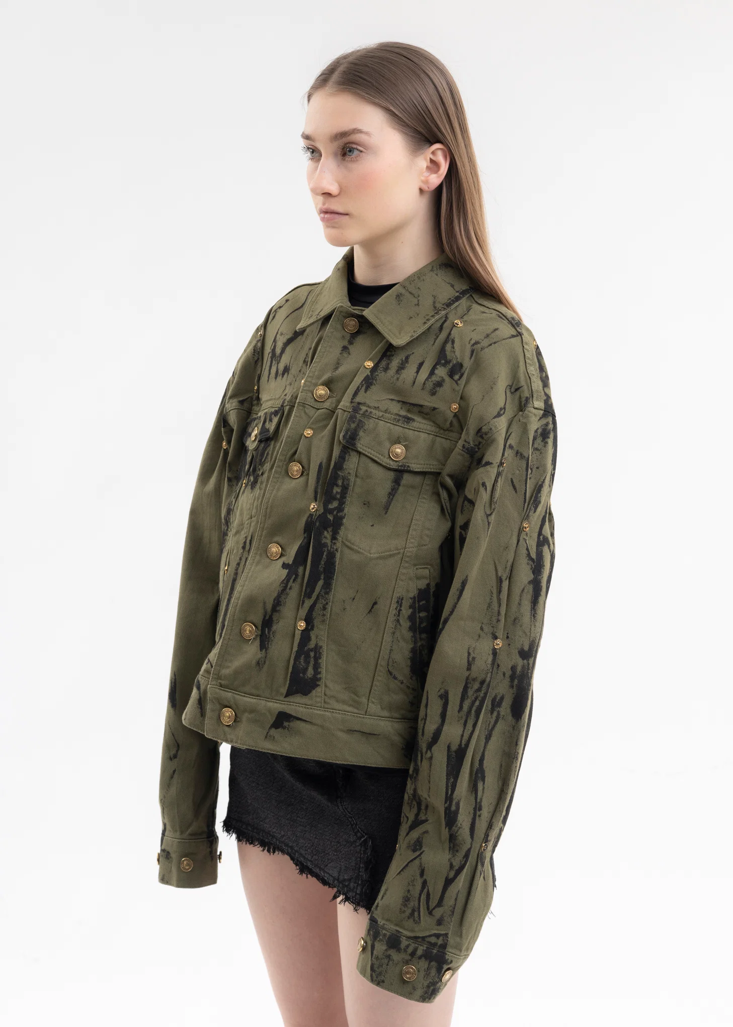 OLIVE / BLACK DENIM WASHED JACKET - Image 3