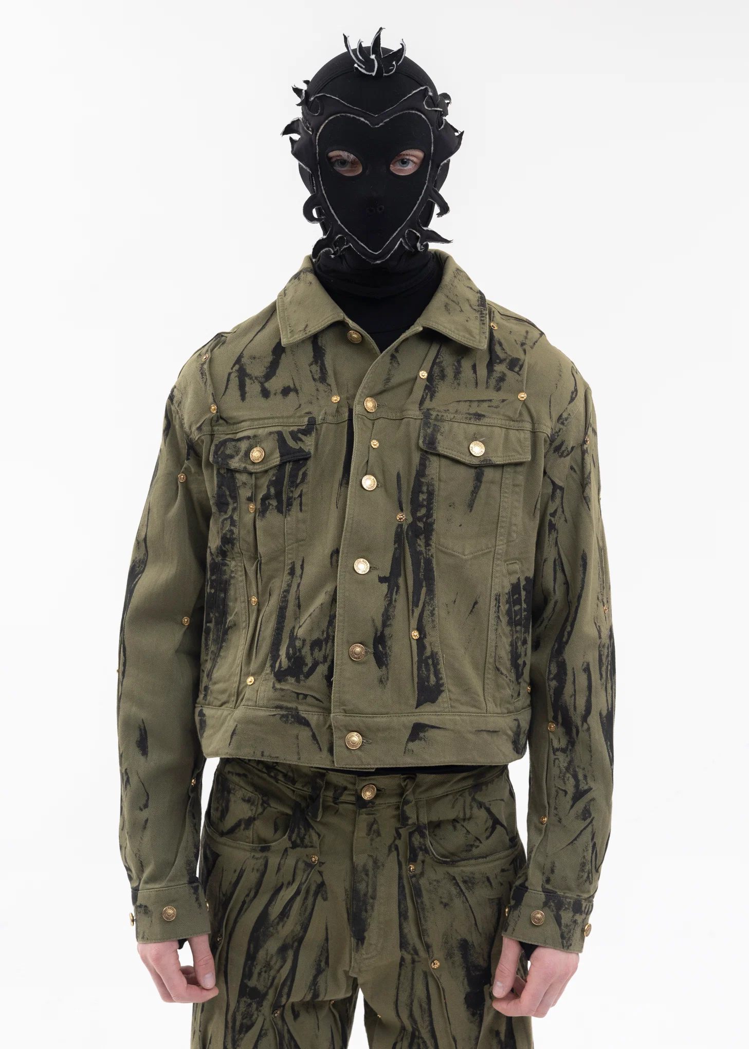 OLIVE / BLACK DENIM WASHED JACKET