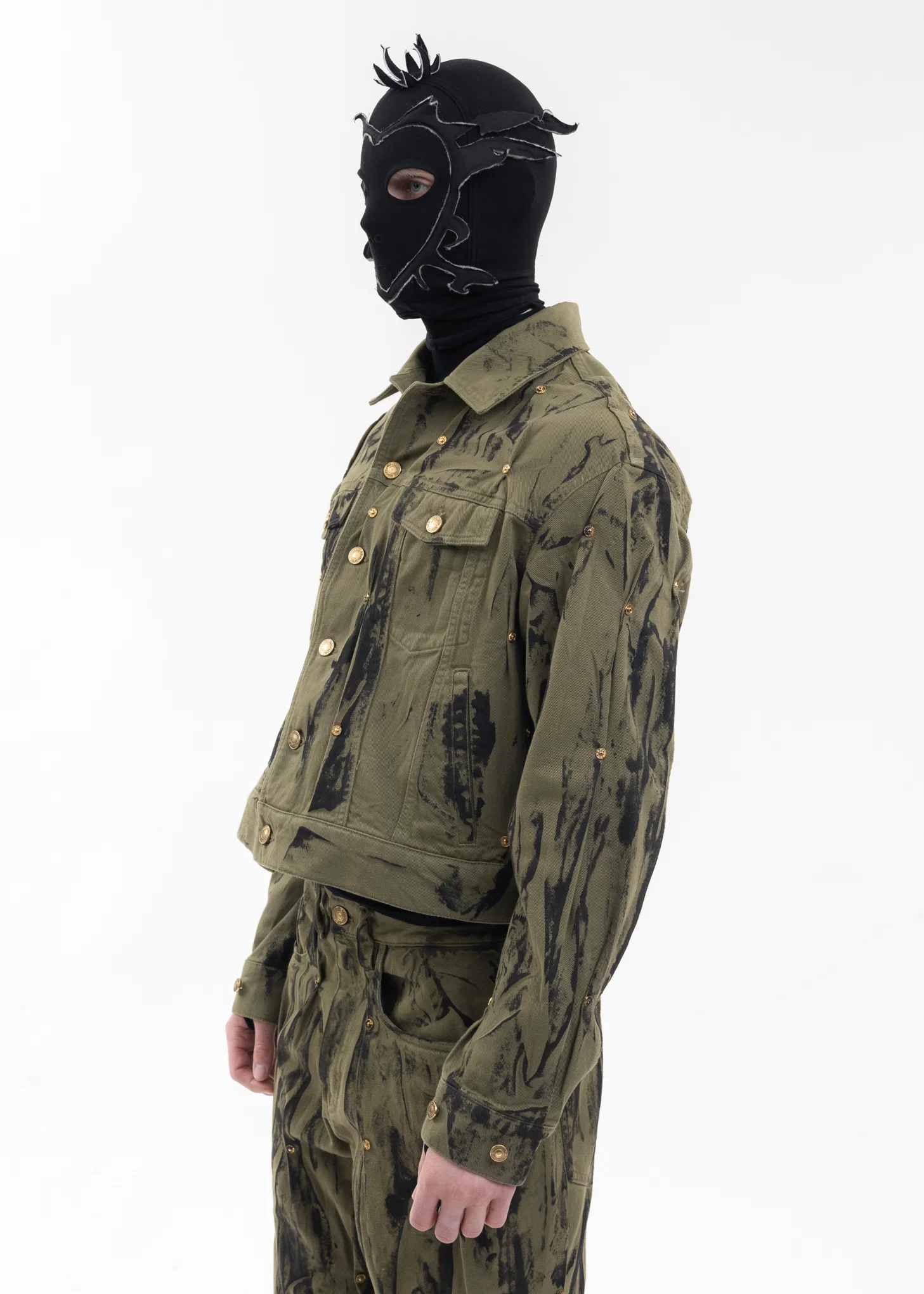 OLIVE / BLACK DENIM WASHED JACKET - Image 3