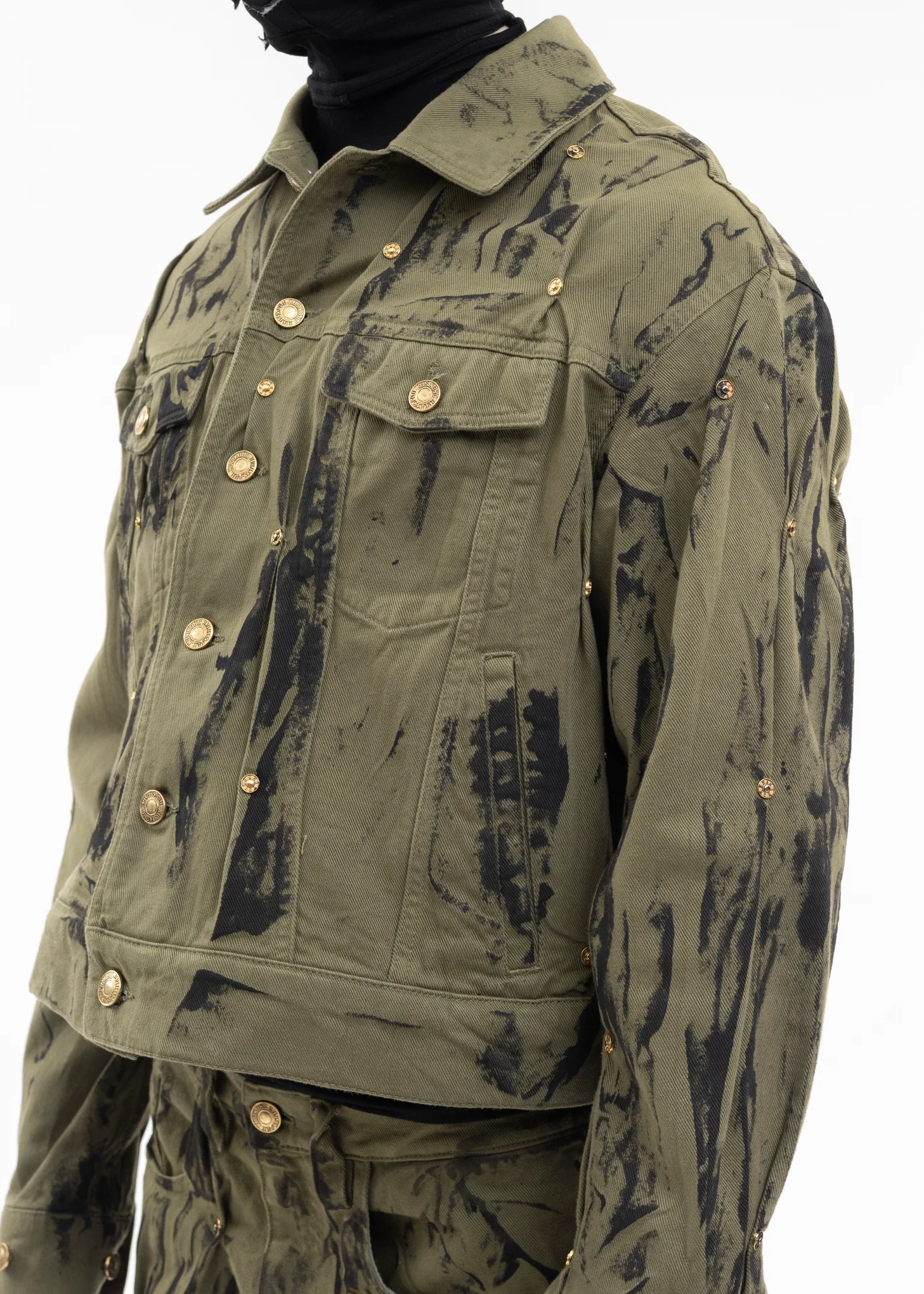 OLIVE / BLACK DENIM WASHED JACKET - Image 4