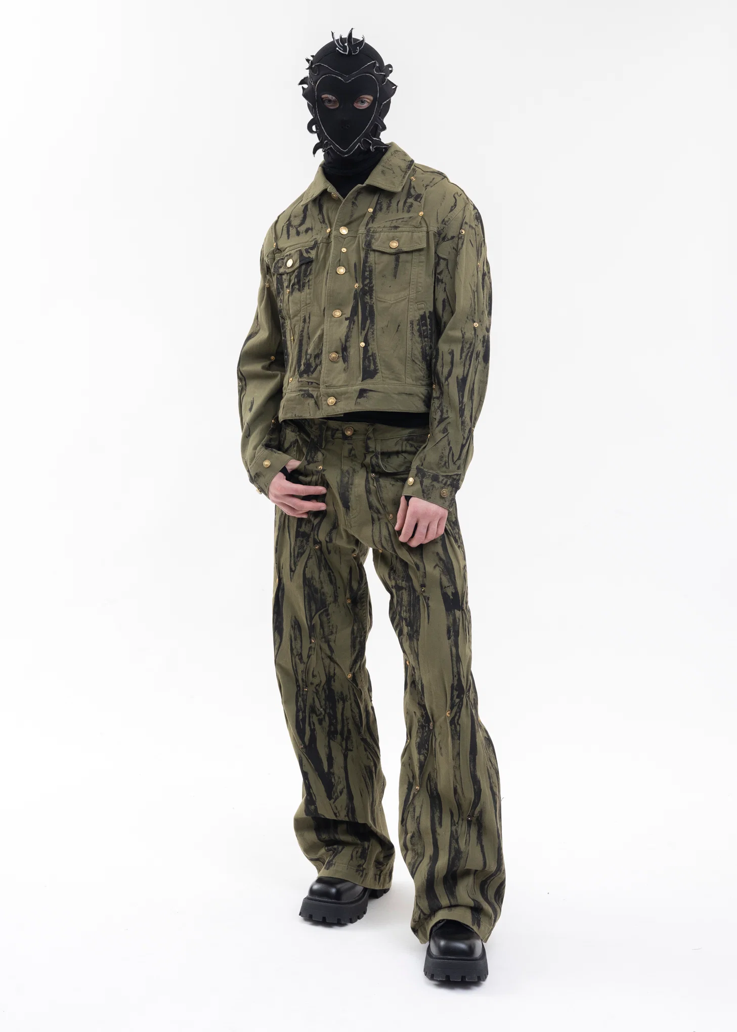 OLIVE / BLACK DENIM WASHED JACKET - Image 7