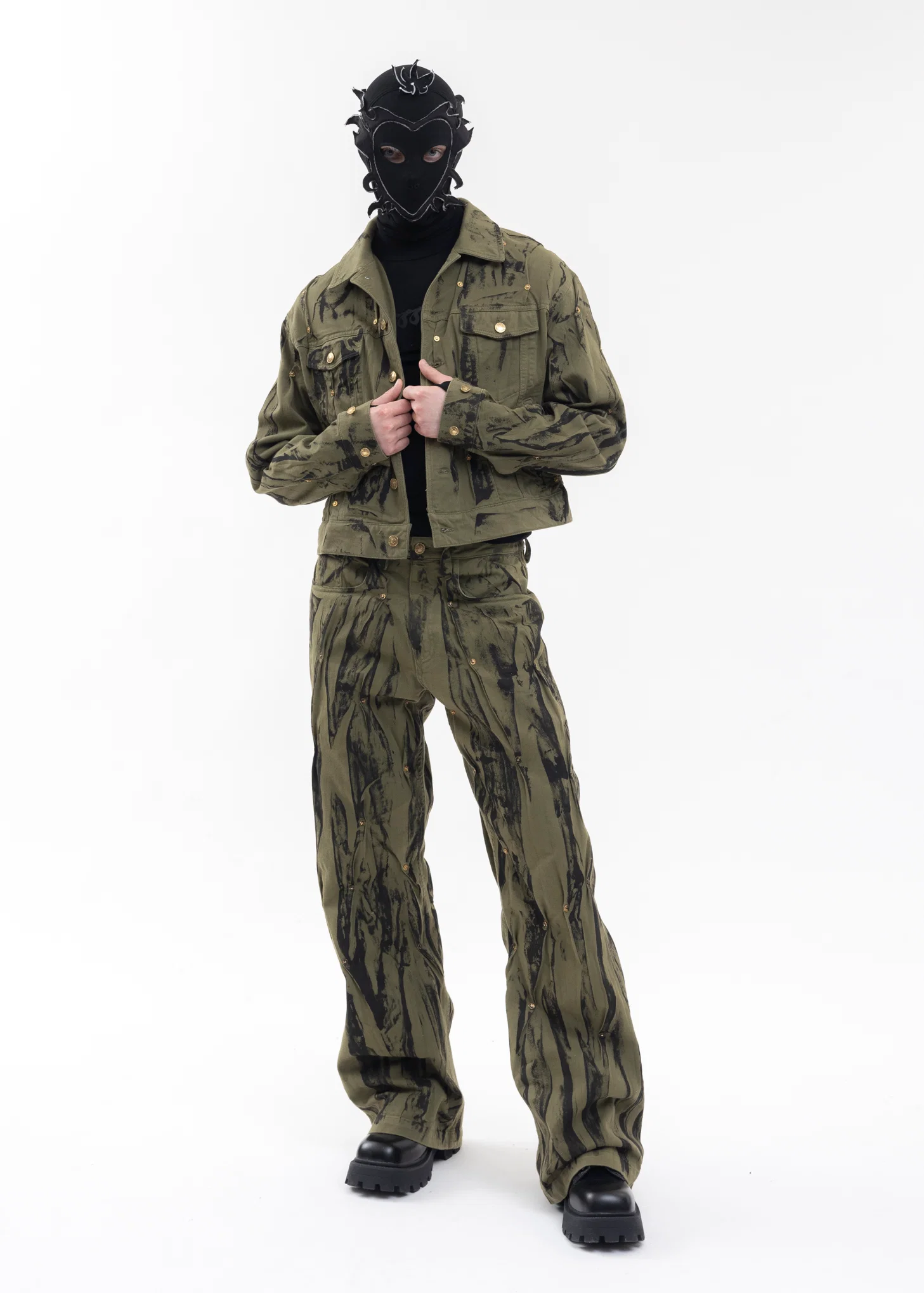 OLIVE / BLACK DENIM WASHED JACKET - Image 9