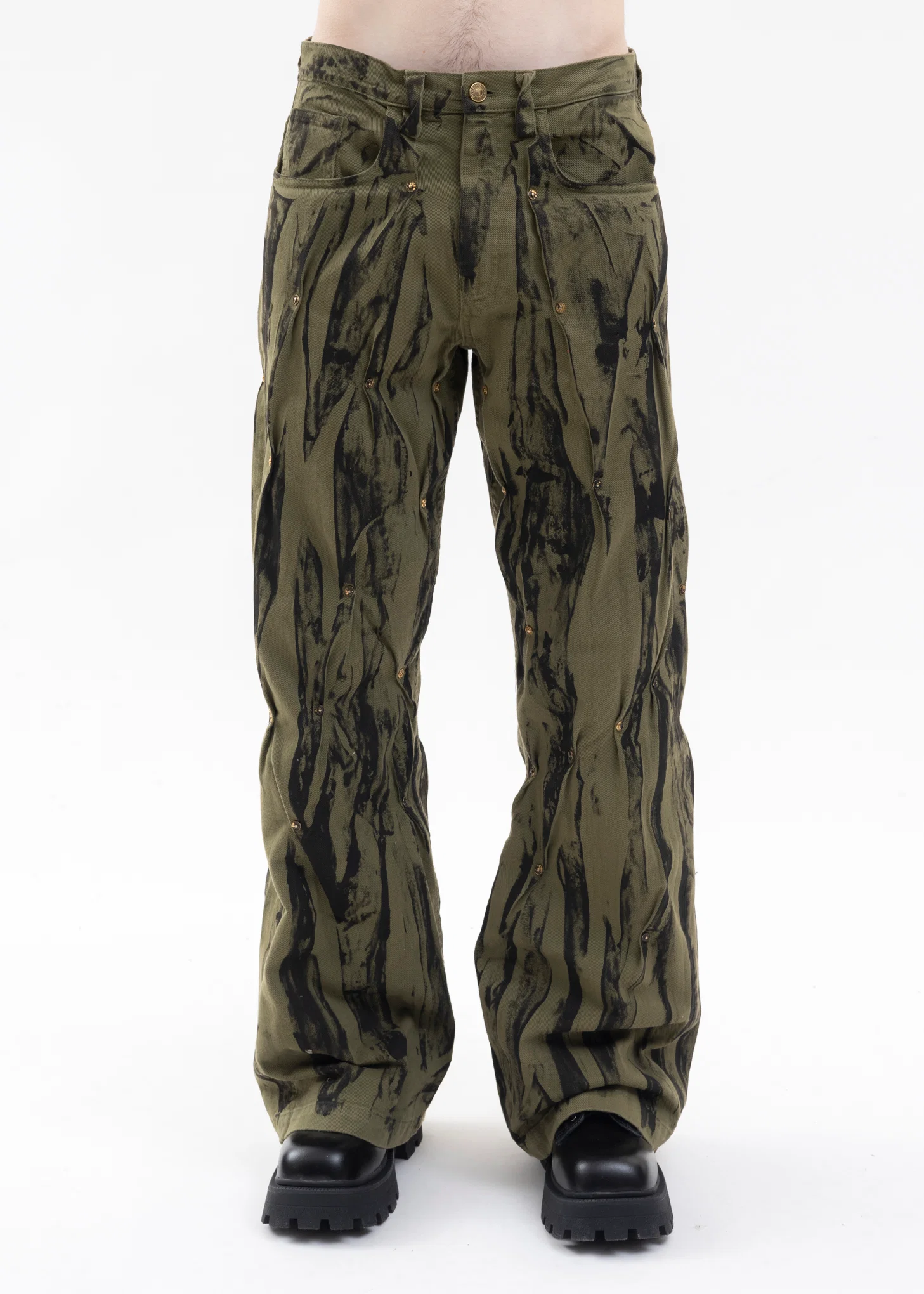 OLIVE / BLACK DENIM WASHED PANTS
