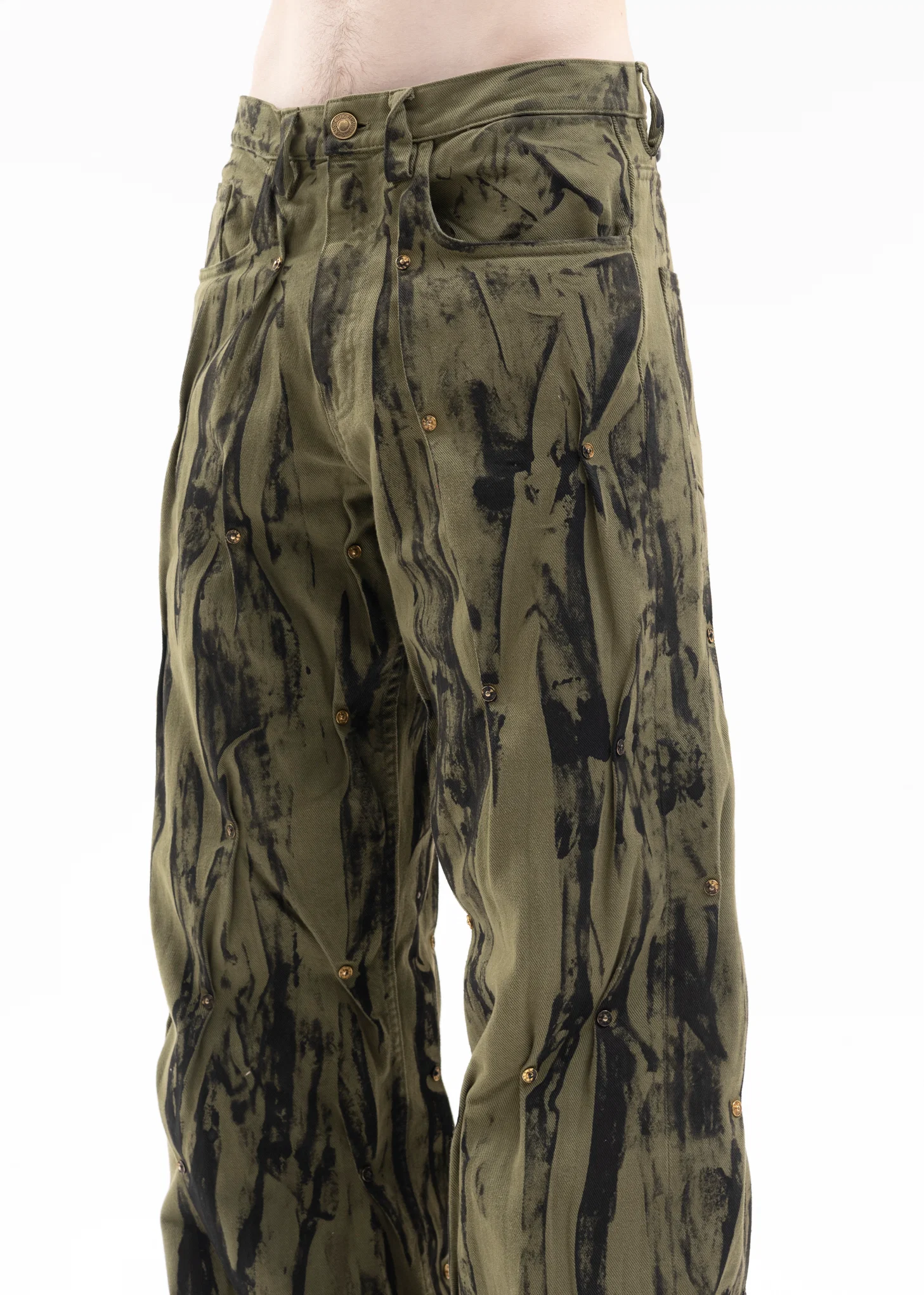 OLIVE / BLACK DENIM WASHED PANTS - Image 3