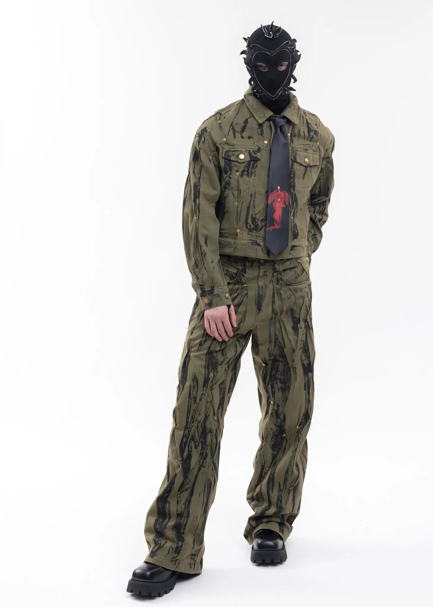 OLIVE / BLACK DENIM WASHED PANTS - Image 7