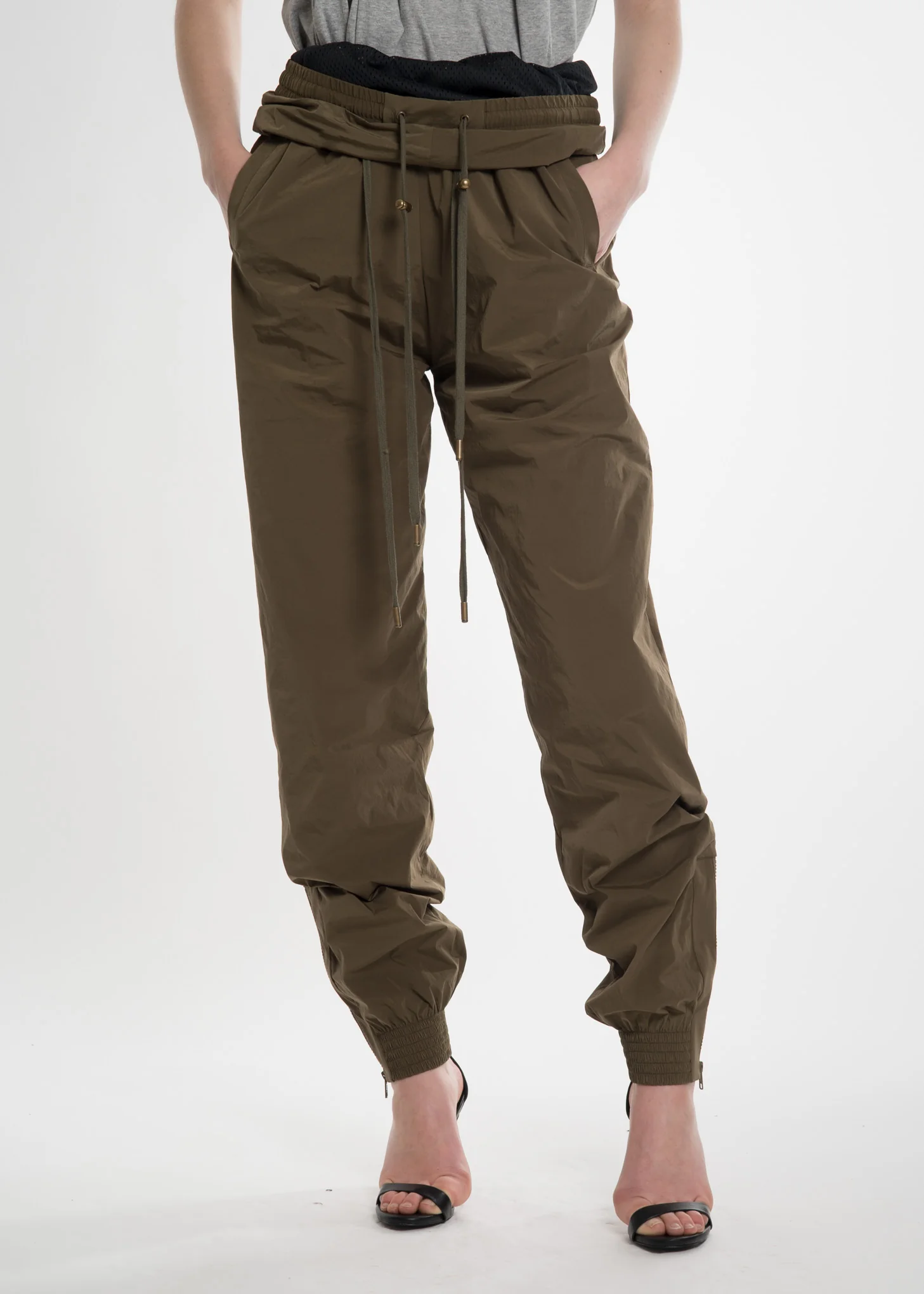 Olive Double Waist Track Pants