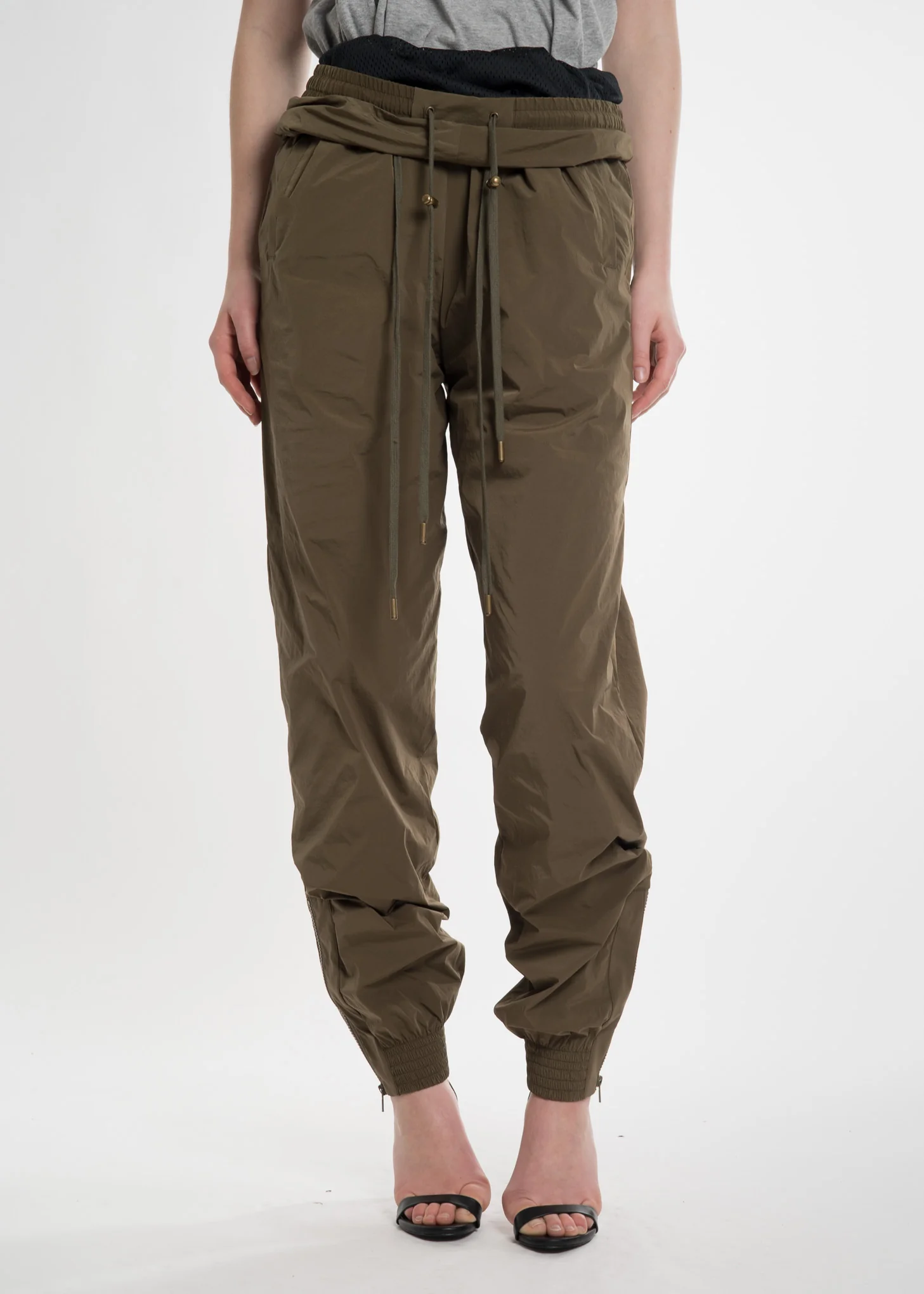 Olive Double Waist Track Pants - Image 4