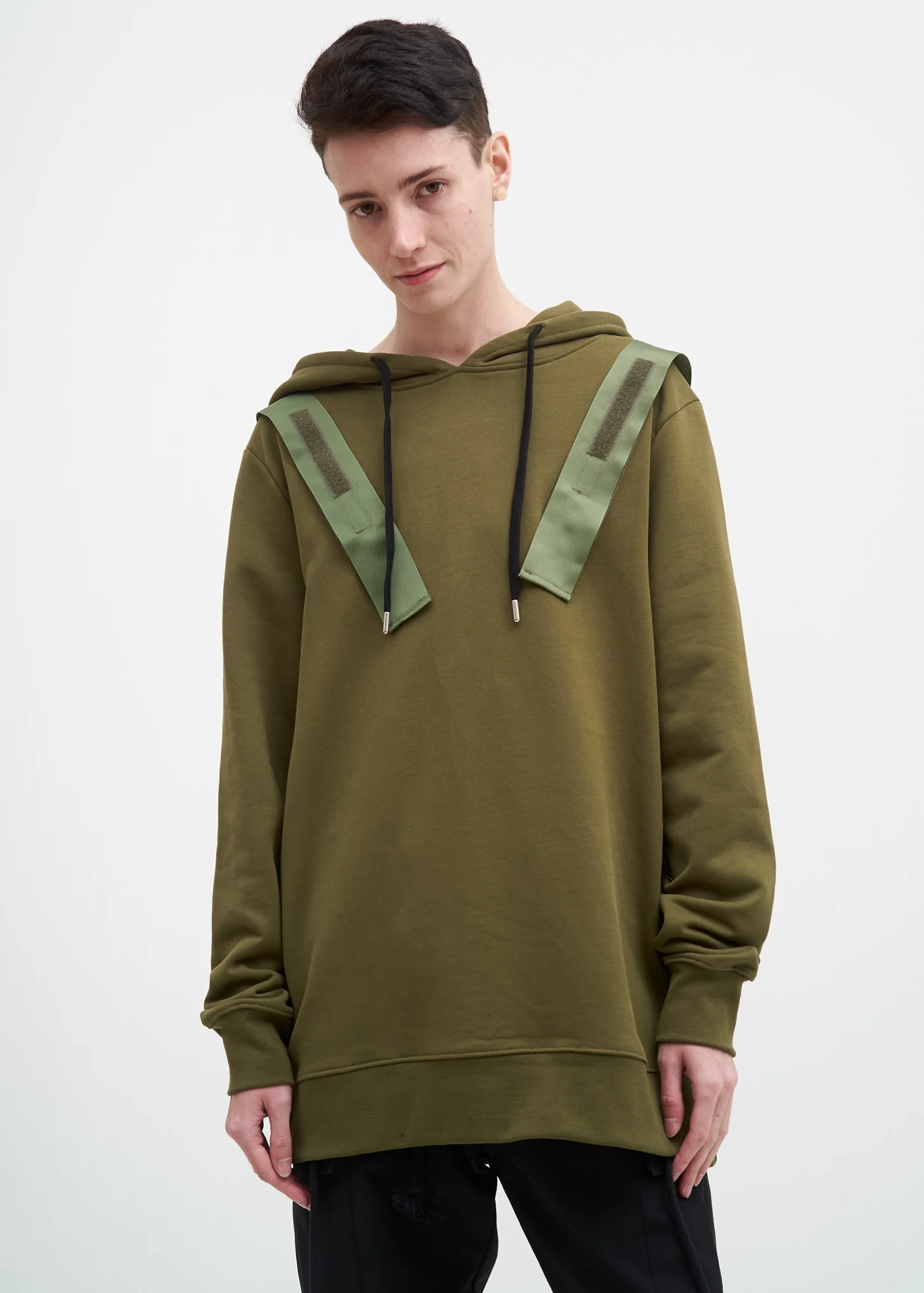 Olive Hoodie w/ Webbing Detail - Image 2