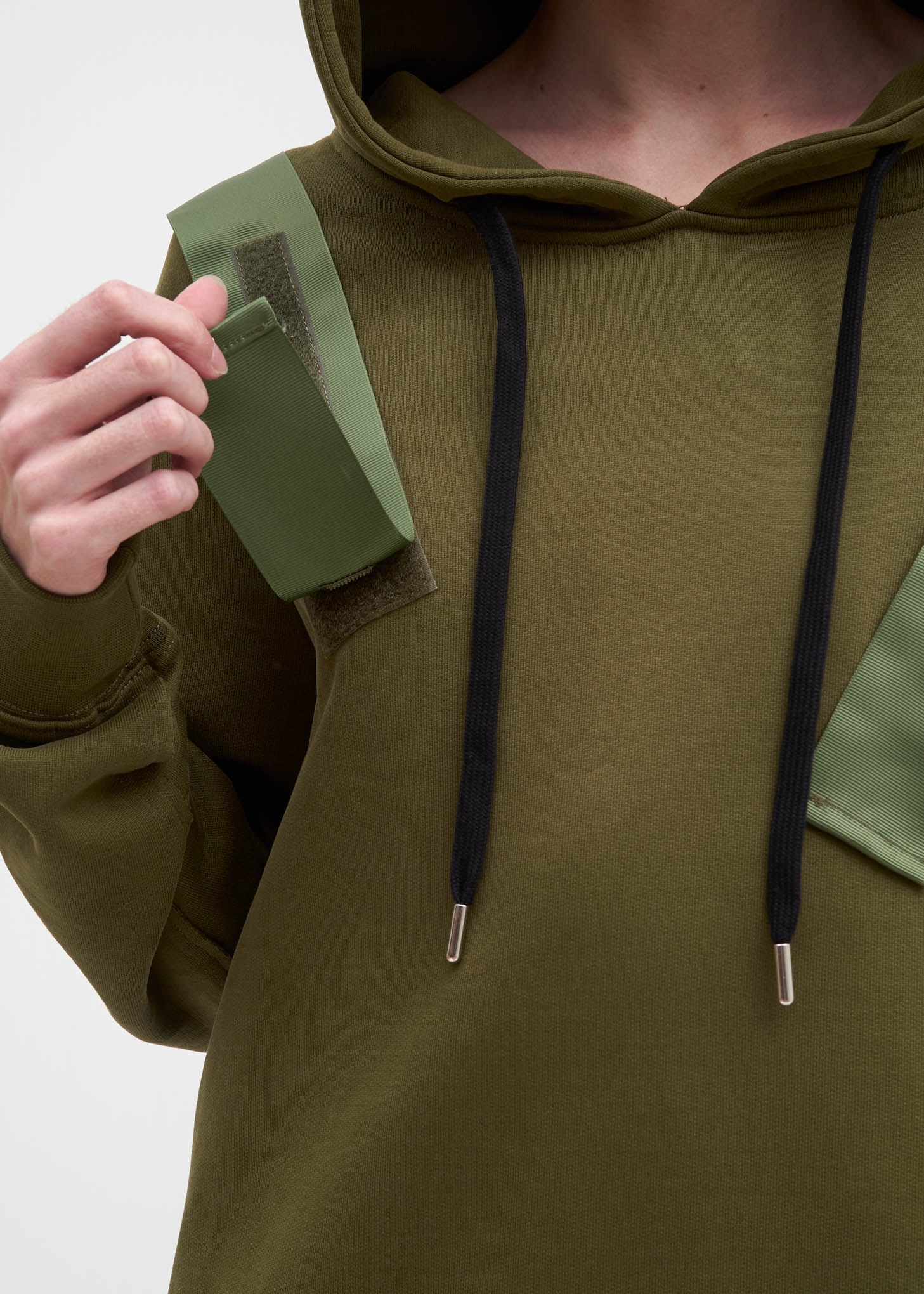Olive Hoodie w/ Webbing Detail - Image 4