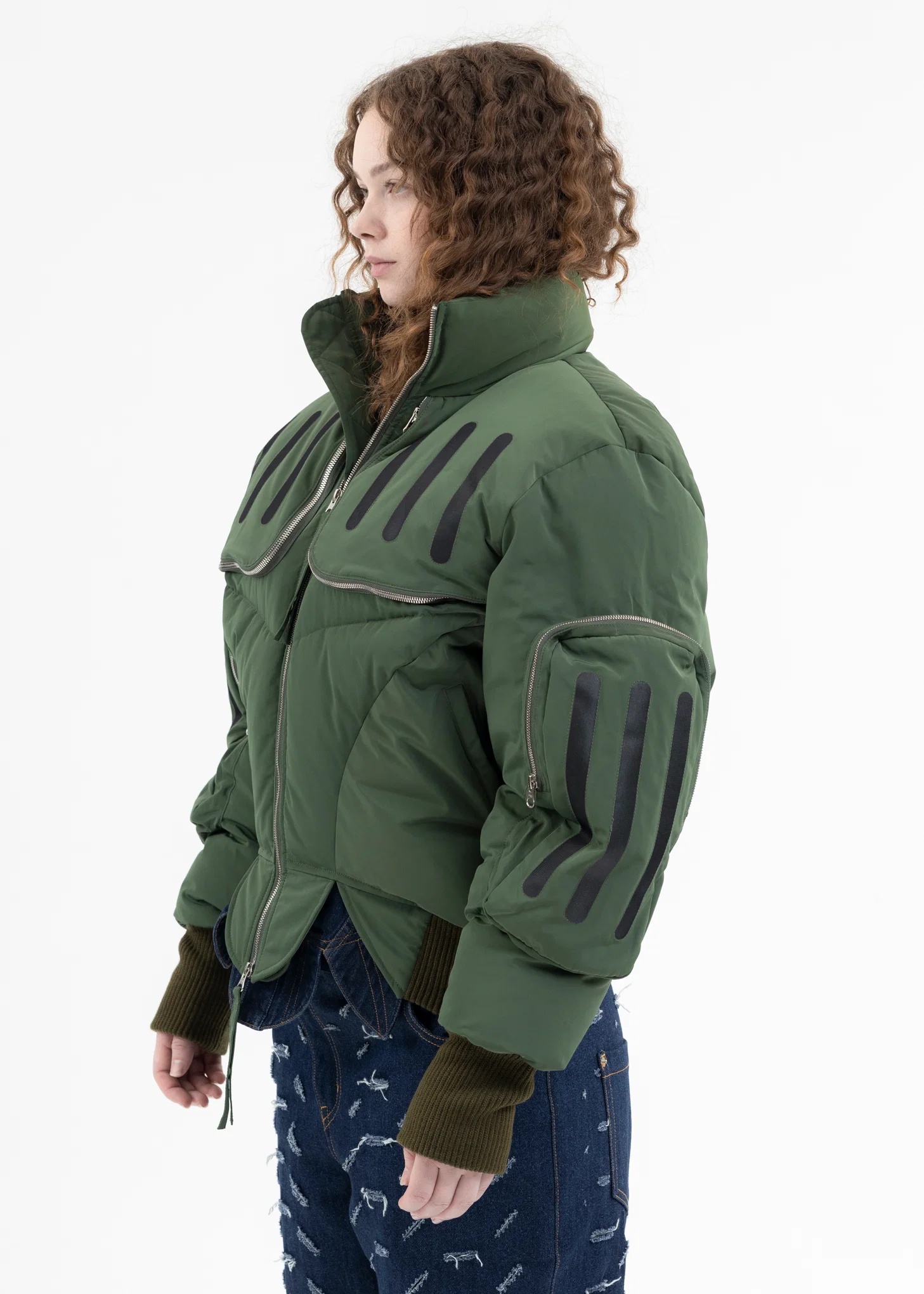 OLIVE SEAM-SEALED DOUBLE FLIGHT JACKET - Image 3