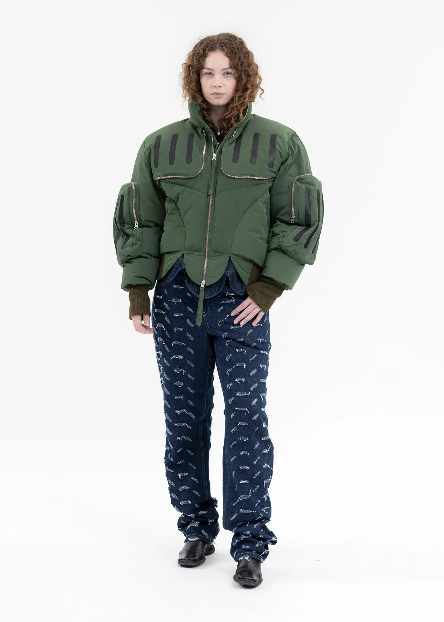 OLIVE SEAM-SEALED DOUBLE FLIGHT JACKET - Image 5