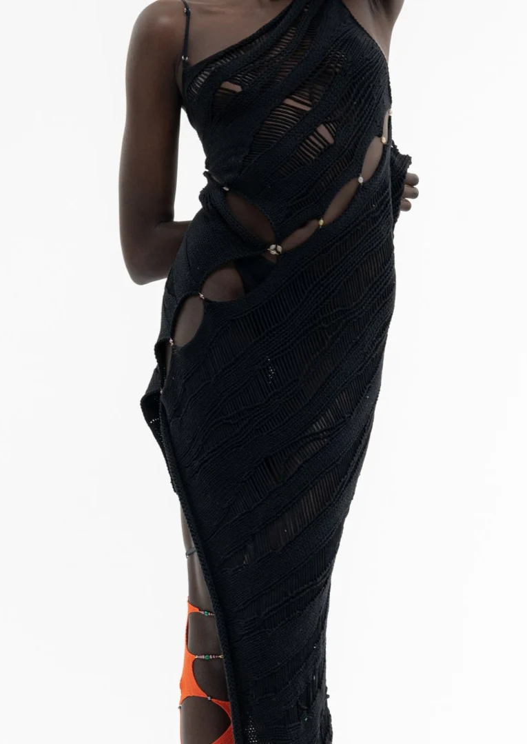 ONYX SILK ASYMMETRIC DRESS - Image 11