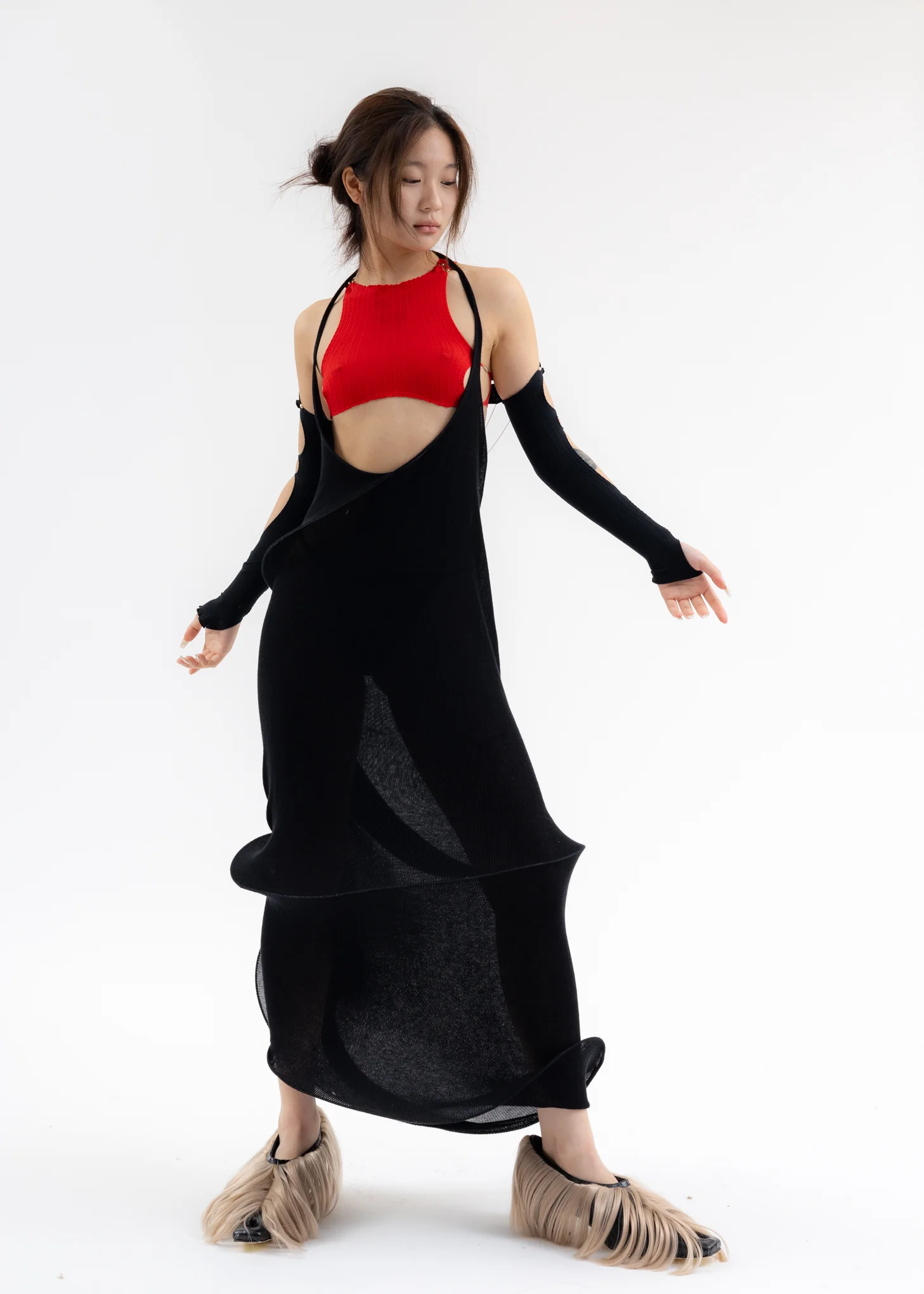 ONYX SPIRAL HALTER DRESS