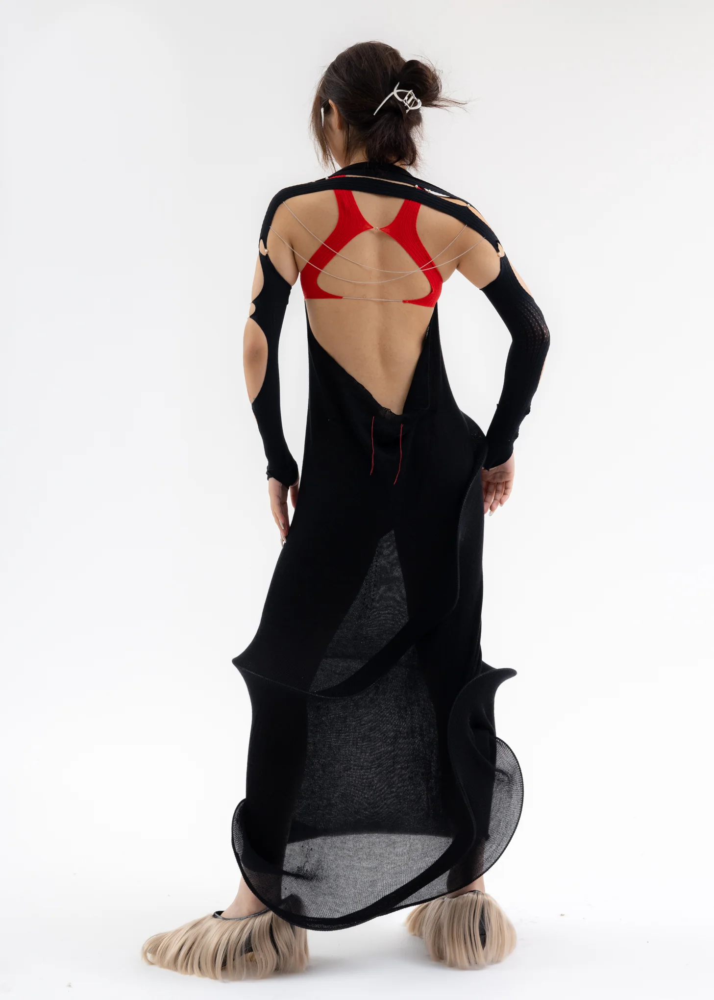 ONYX WITH FICELLE HAIR CUT-OUT HAIRY PUMP HEELS - Image 6