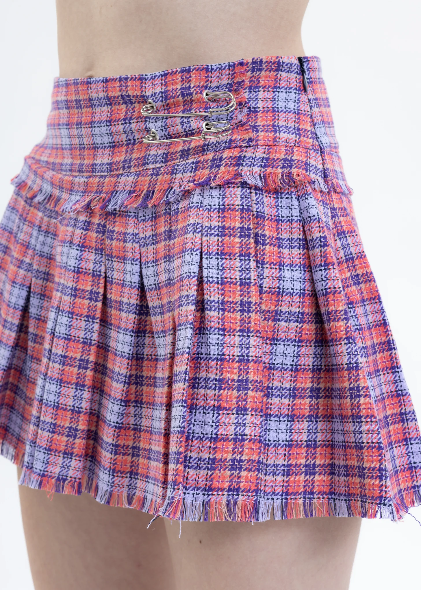 Orange And Lilac Pleated Safety Pin Mini Skirt - Image 2