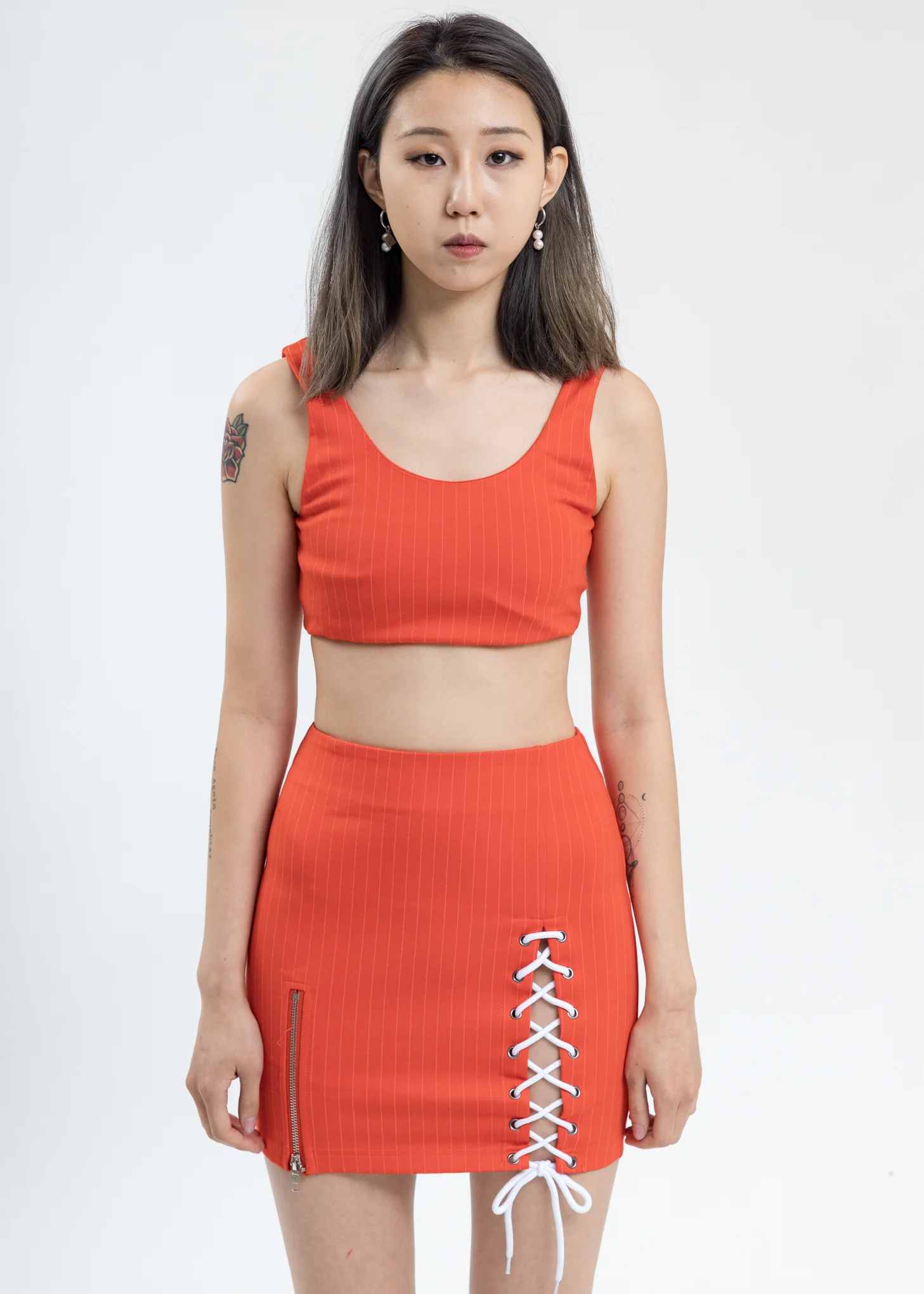 Orange  Pinstripe Sport Top