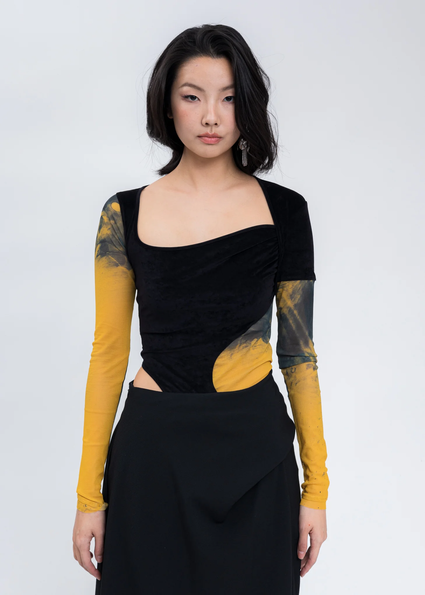 Orange Printed Patchwork Velvet Bodysuit