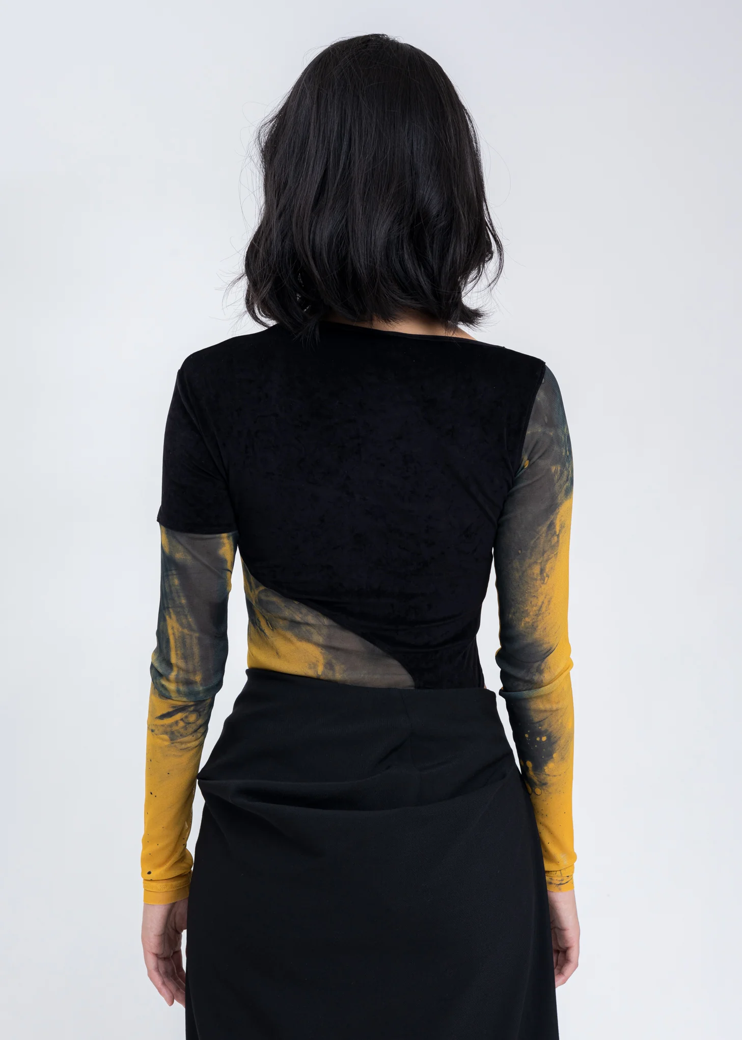 Orange Printed Patchwork Velvet Bodysuit - Image 5