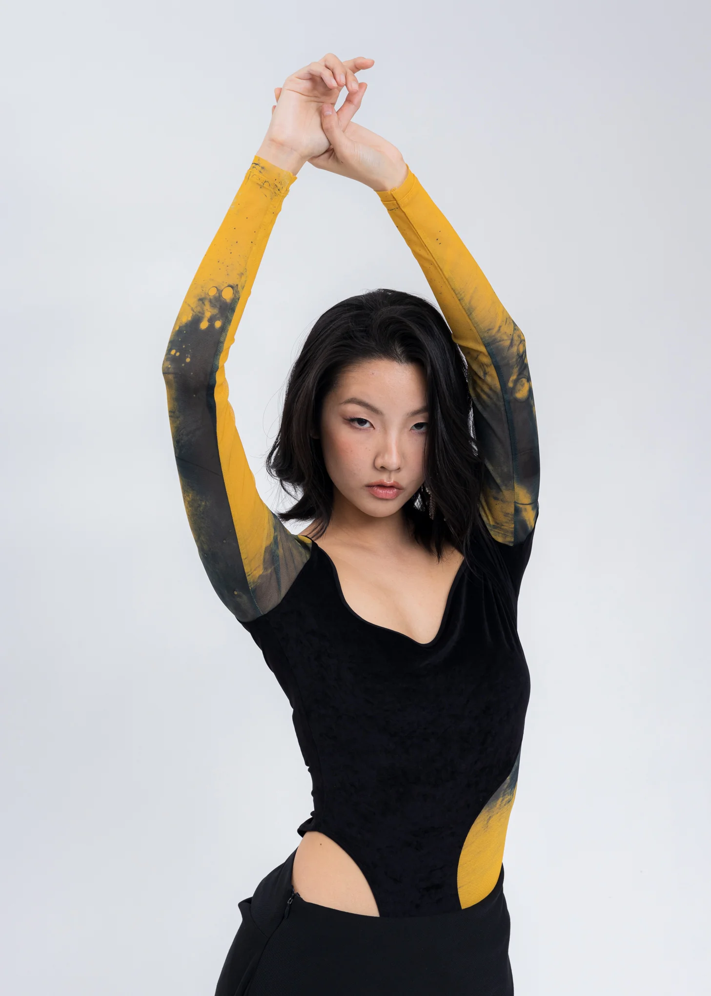 Orange Printed Patchwork Velvet Bodysuit - Image 6