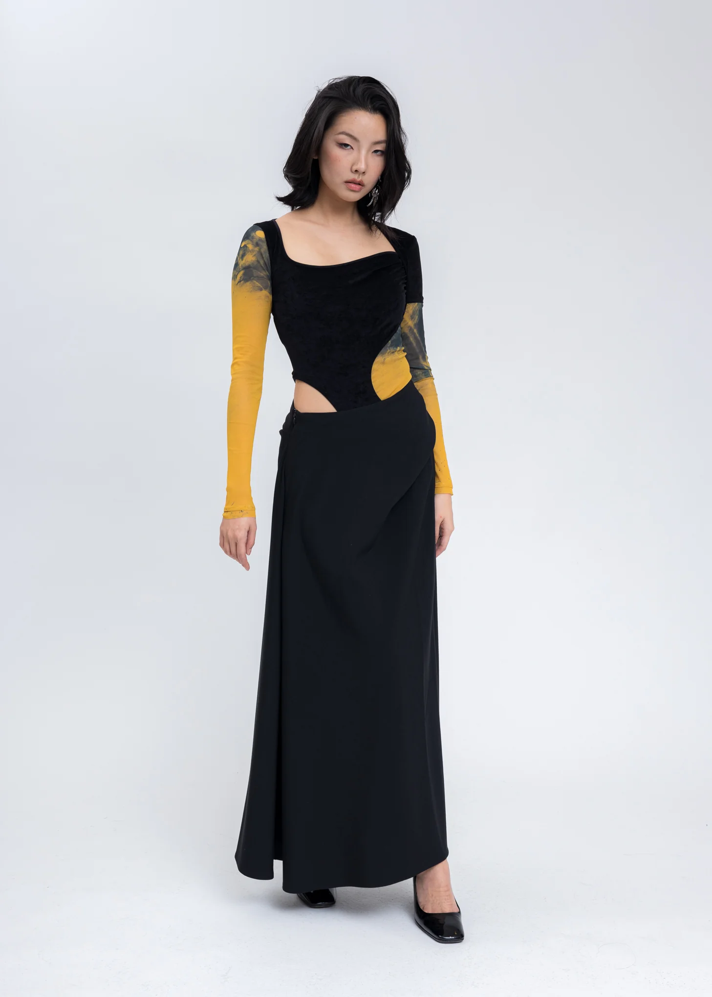 Orange Printed Patchwork Velvet Bodysuit - Image 7