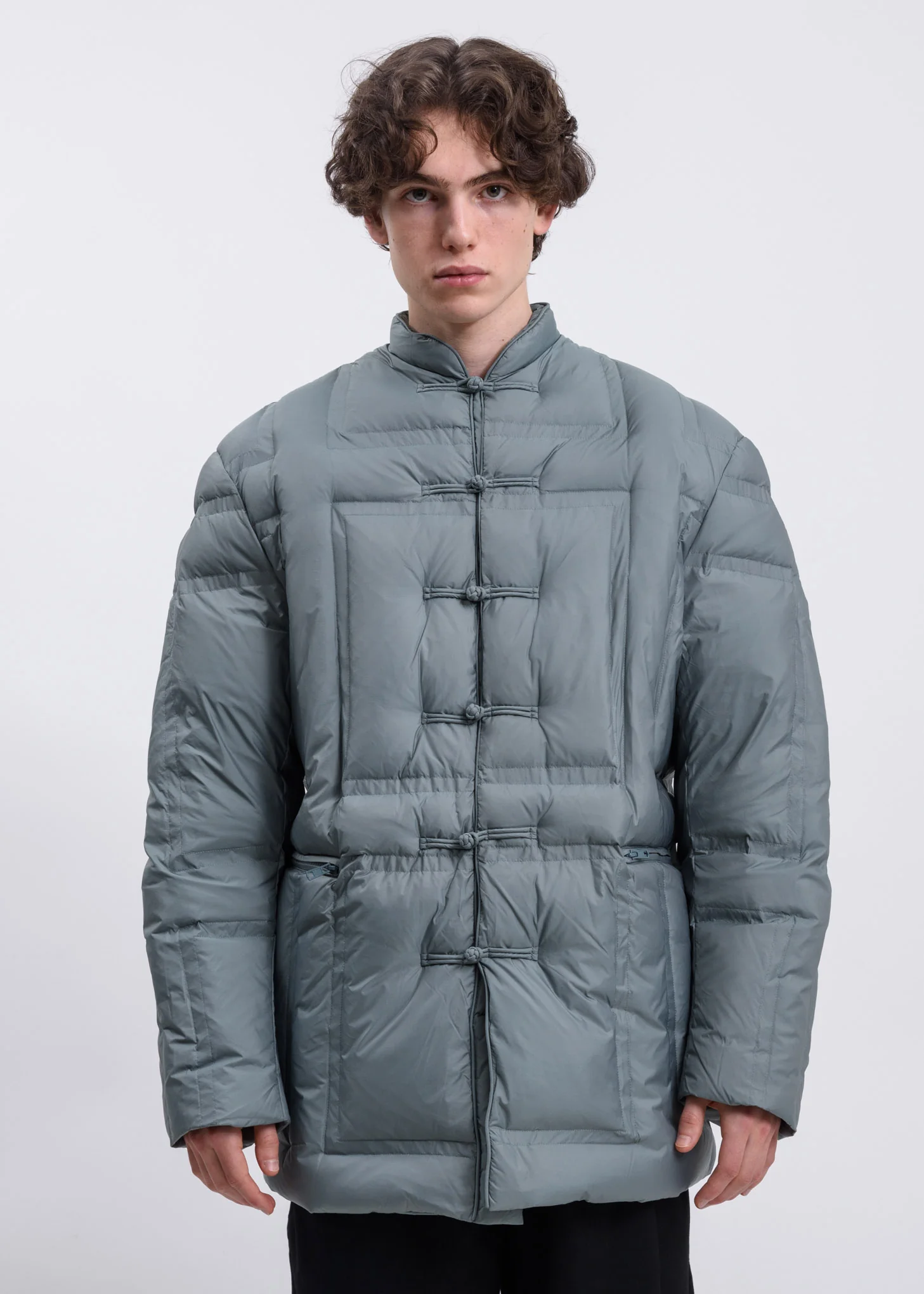 Pea Green Panel Puffer Tang Jacket
