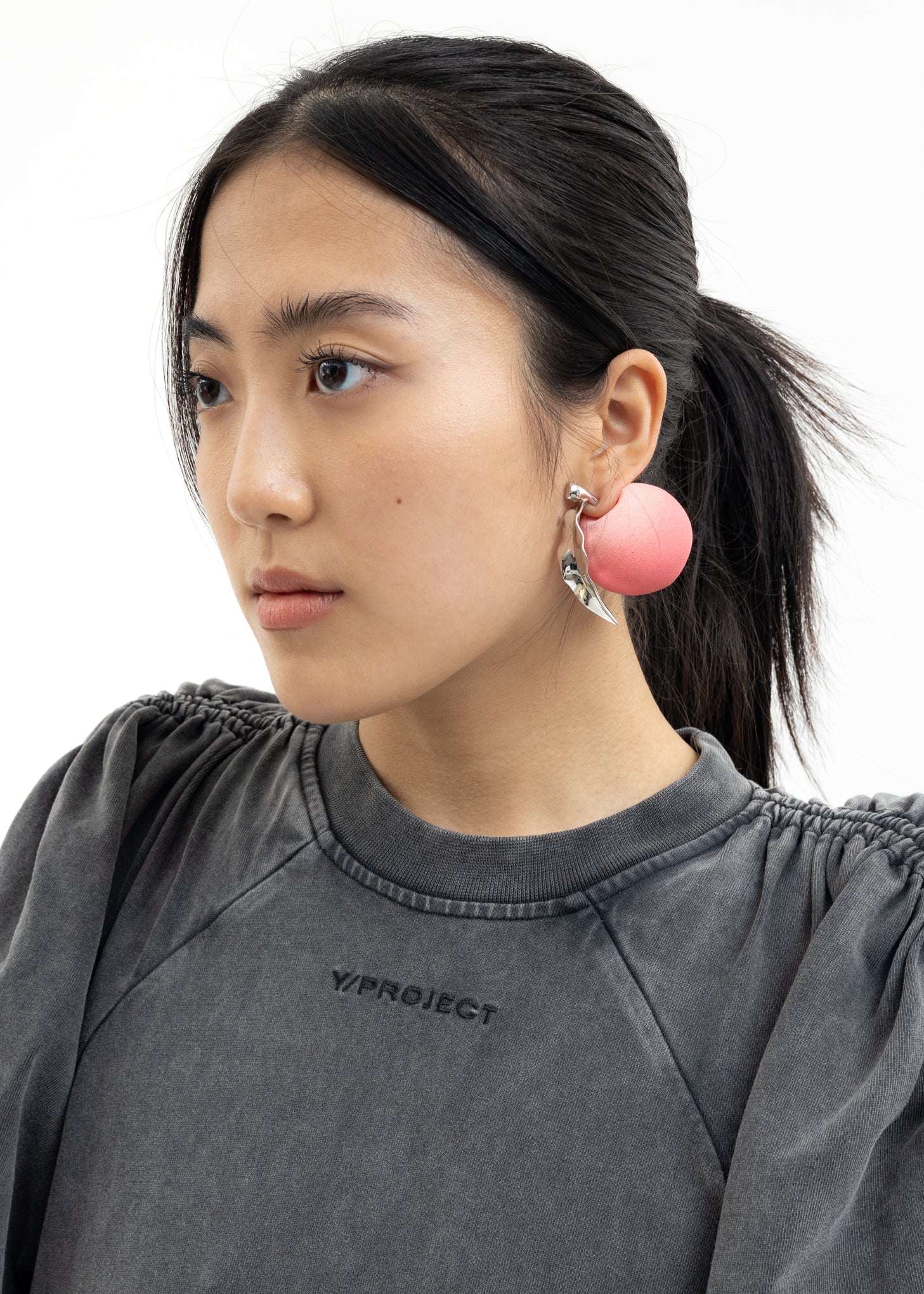Peach Earring With Silver Leaf - Single - Image 2
