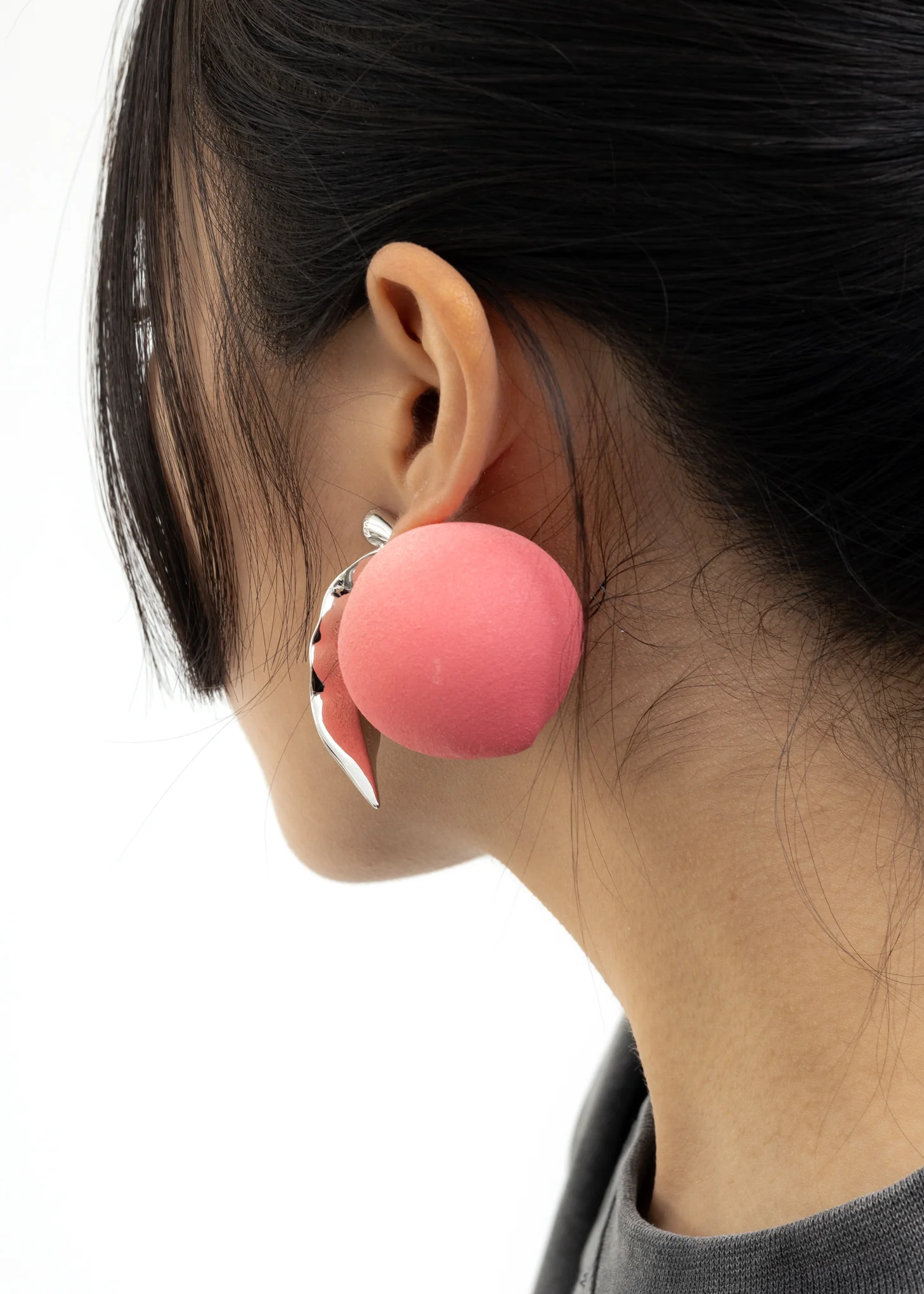 Peach Earring With Silver Leaf - Single - Image 3