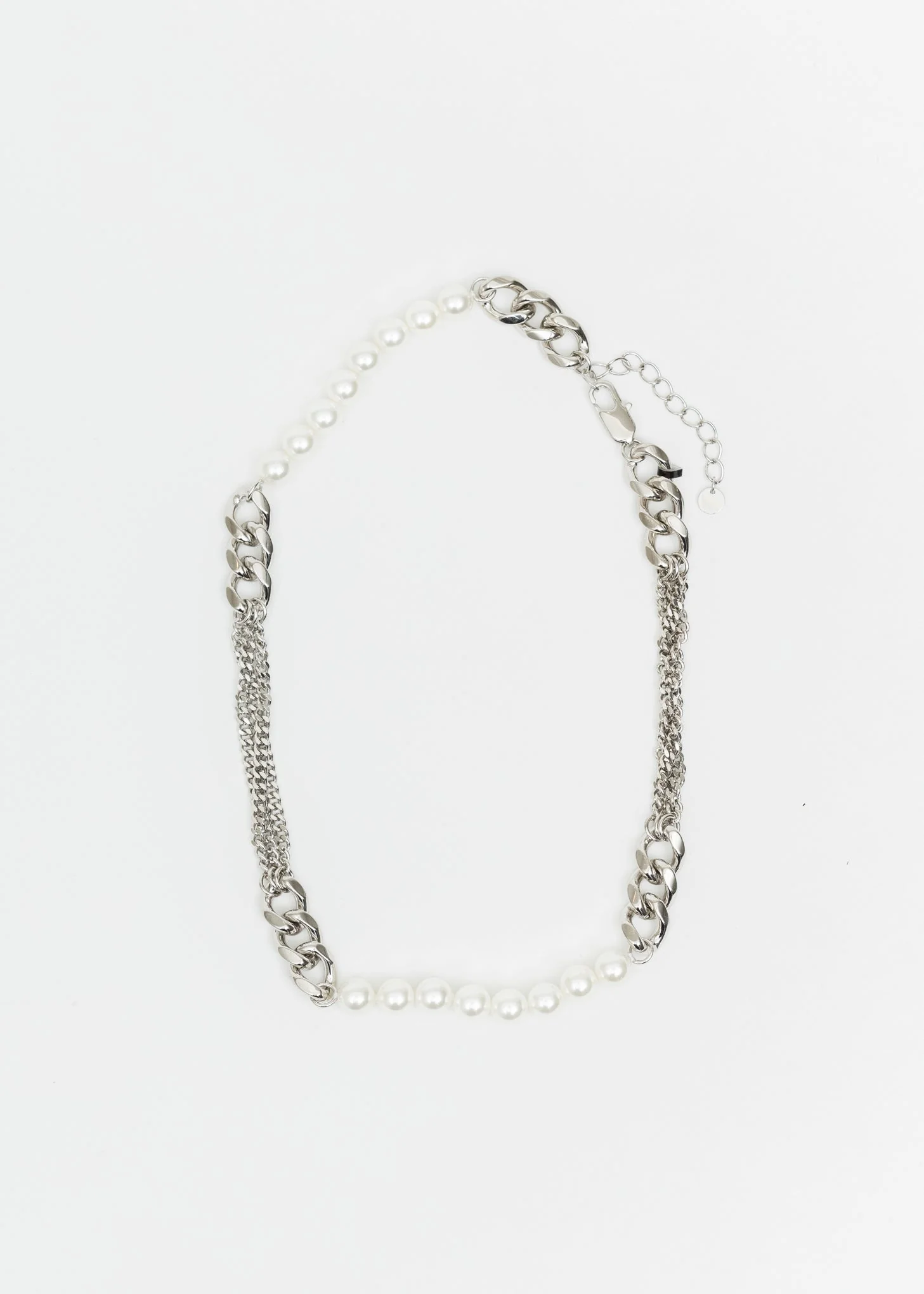 Pearl And Mix Chains Cuban Lock Necklace