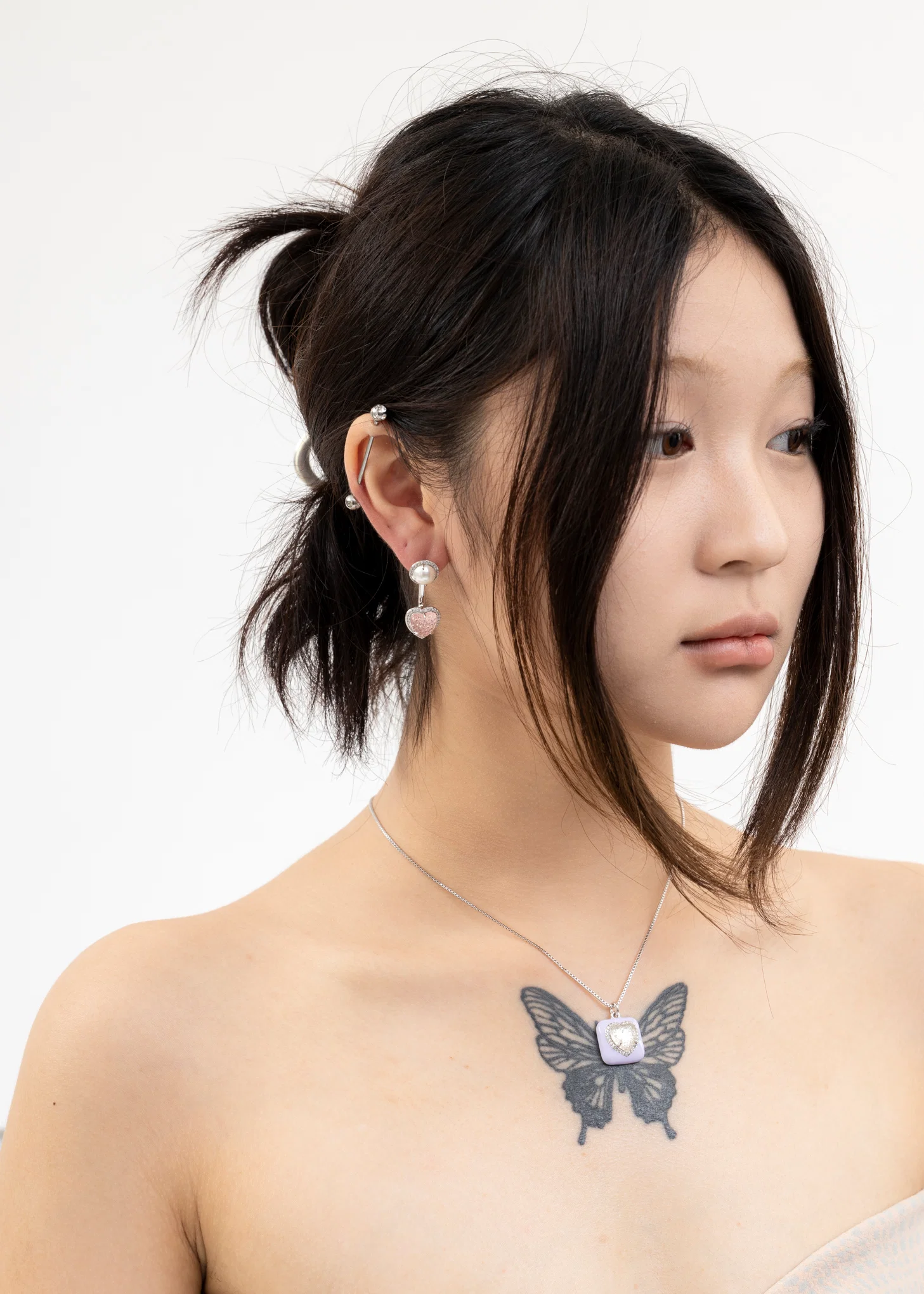Pearl And Pink Heart Earring - Single - Image 2