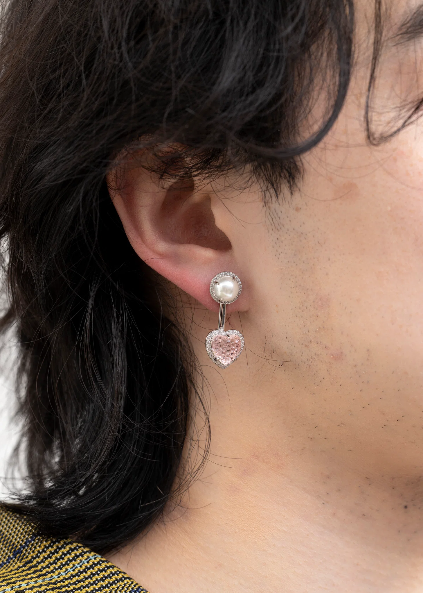 Pearl And Pink Heart Earring - Single - Image 3