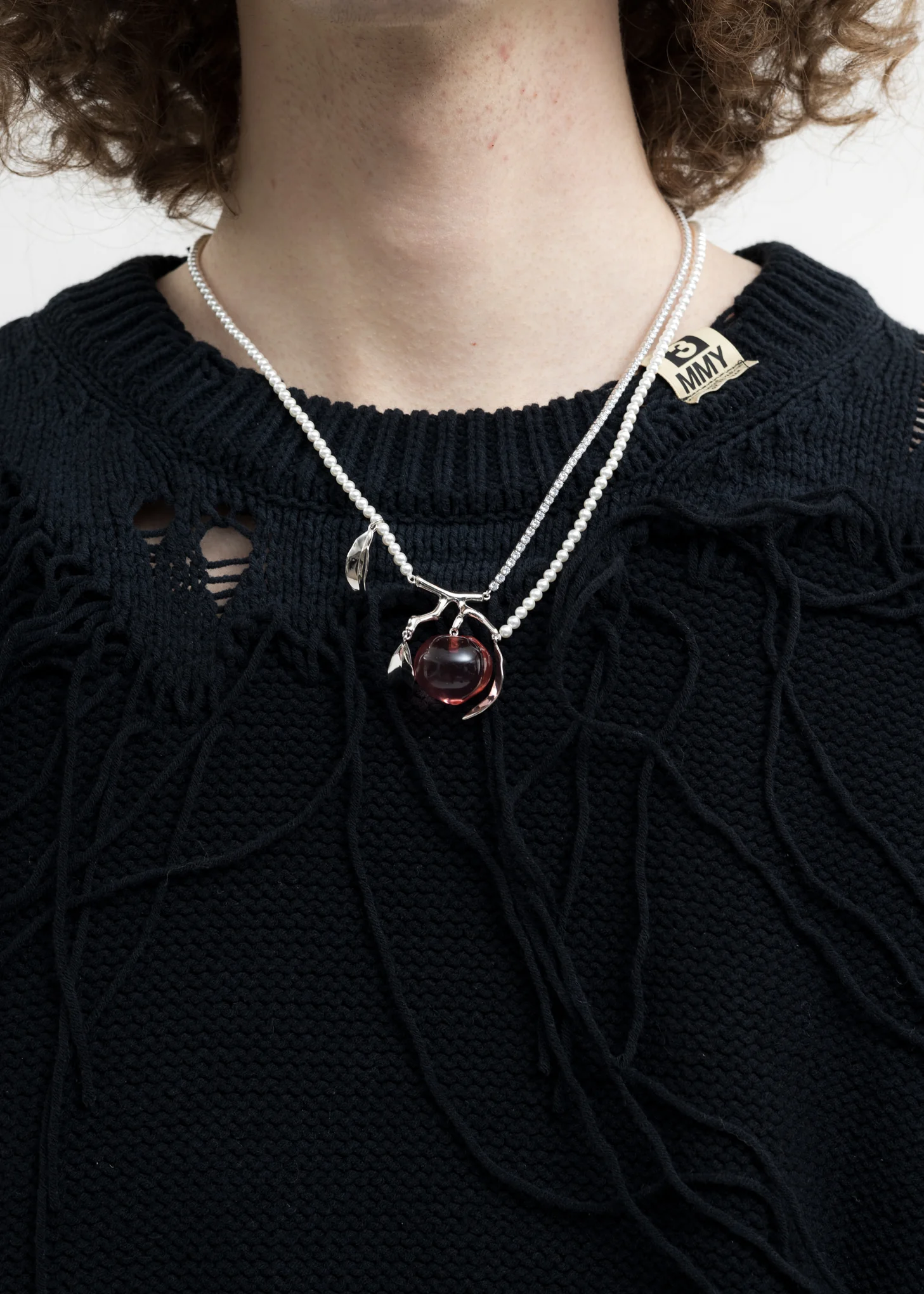 Pearl And Pink Peach Necklace With Silver Leaves - Image 5