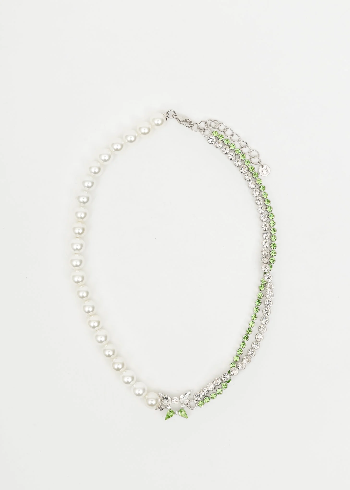 Pearl And Silver, Green Stone Butterfly Necklace
