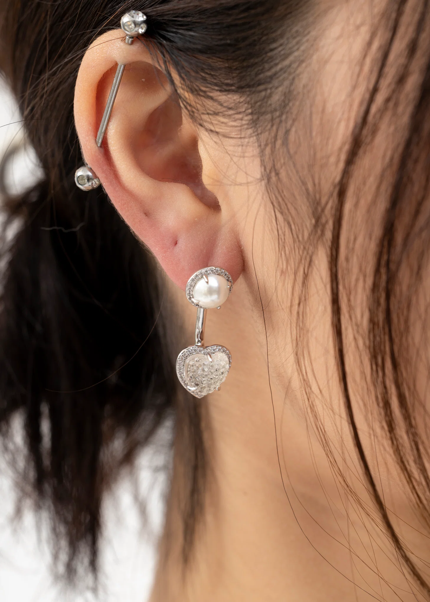 Pearl And White Heart Earring - Single - Image 3